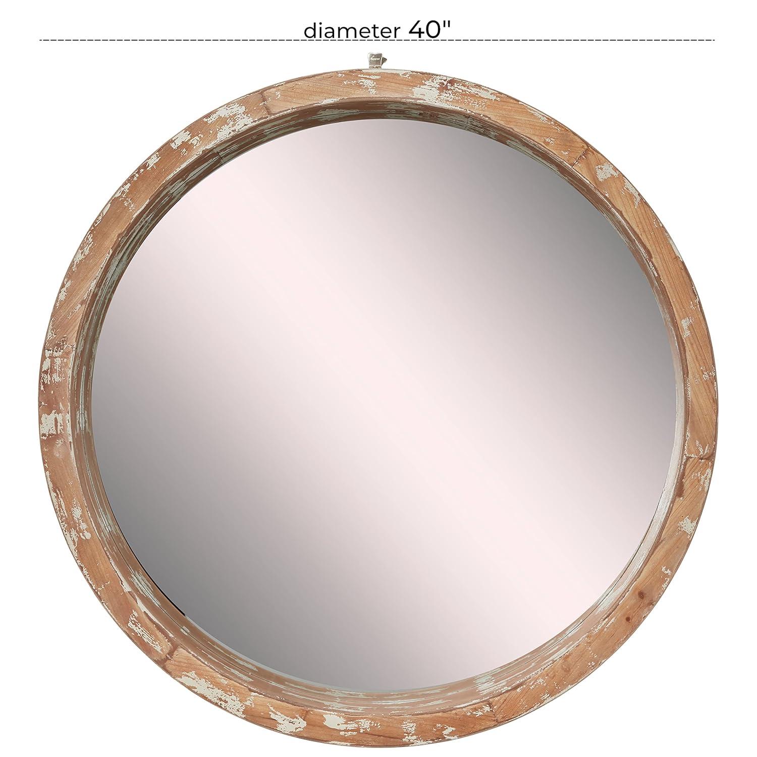 Olivia & May Vintage Wall Mirror Brown: Round Wood Frame, No Assembly, Spot Clean, 39.5" Diameter