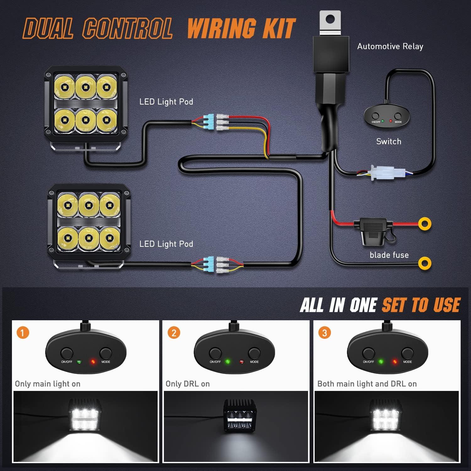 Nilight 4 Pulgadas Cuadrada Pod con DRL 6487LM 10 ° Súper Punto 16AWG Kit de Arnés de Cableado para Trabajos Auxiliares de Conducción Todoterreno 4x4 Jeep Llevó la Luz Antiniebla Automotriz Se Adapta a Camión, UTV, ATV, SUV, 60W