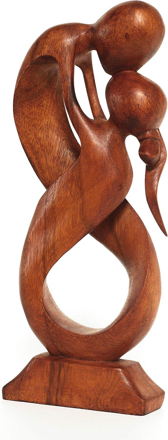 12" Handcrafted Suar Wood Abstract Couple Statue