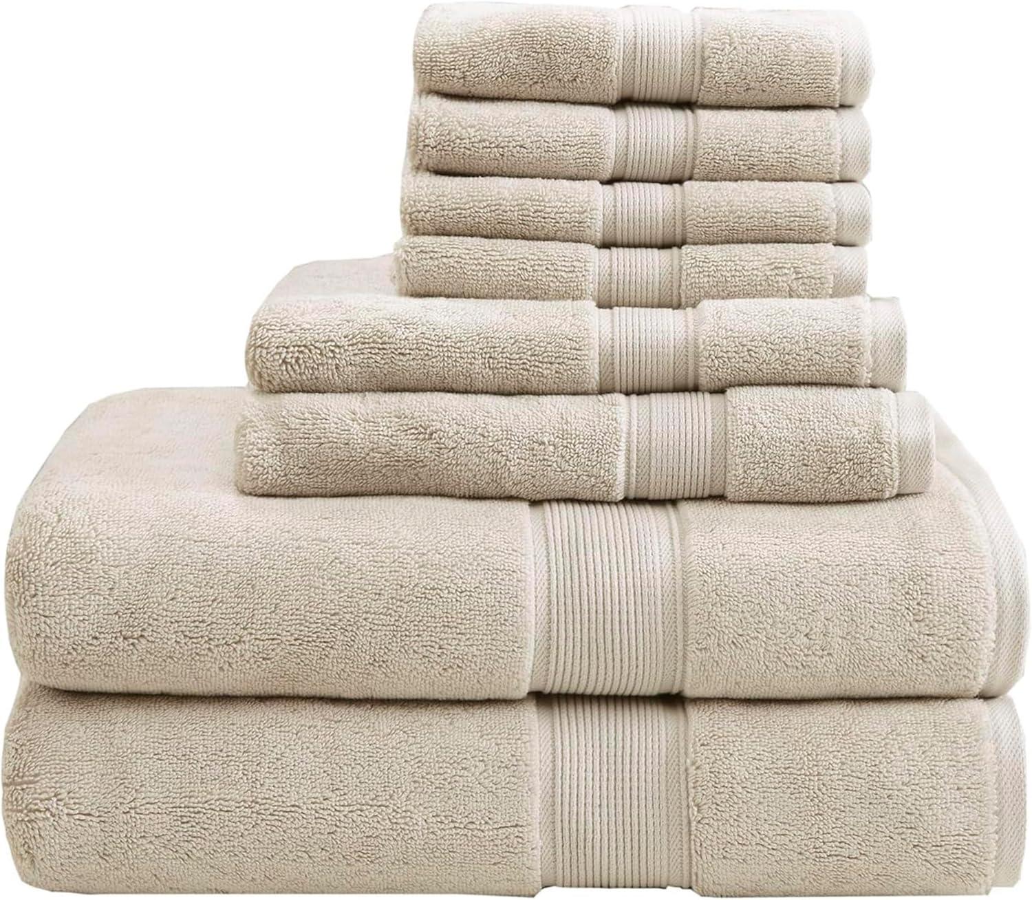 8pc Cotton Bath Towel Set Natural: Madison Park, Heavyweight Terry, OEKO-TEX Certified