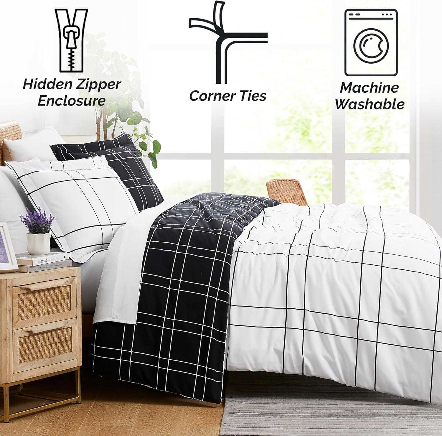 Southshore Fine Living, Inc. Urban Grid Collection Oversized King Duvet Cover Set, Printed Duvet Cover 3-Piece, Two Matching Shams (108 in Wide x 98 in Long), Black, King/California King