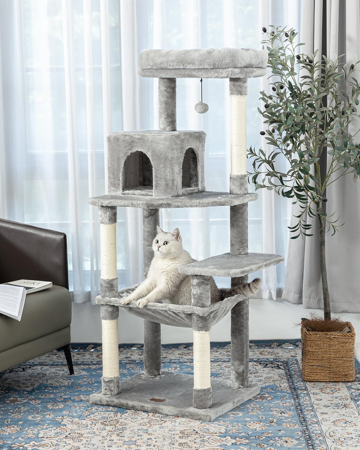 56.3" Indoor Multi-Level Tall Cat Tower With Large Hammock, Scratching Posts, Cozy Condo And Top Perch