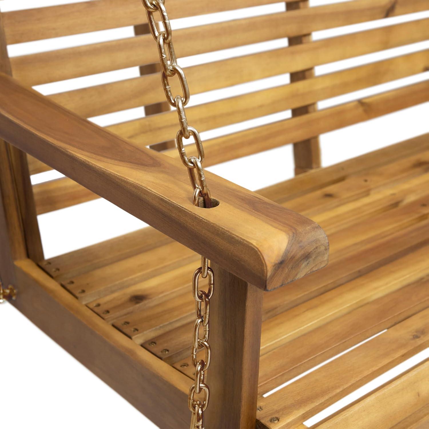 GDF Studio Viola Outdoor Acacia Wood Porch Swing, Teak