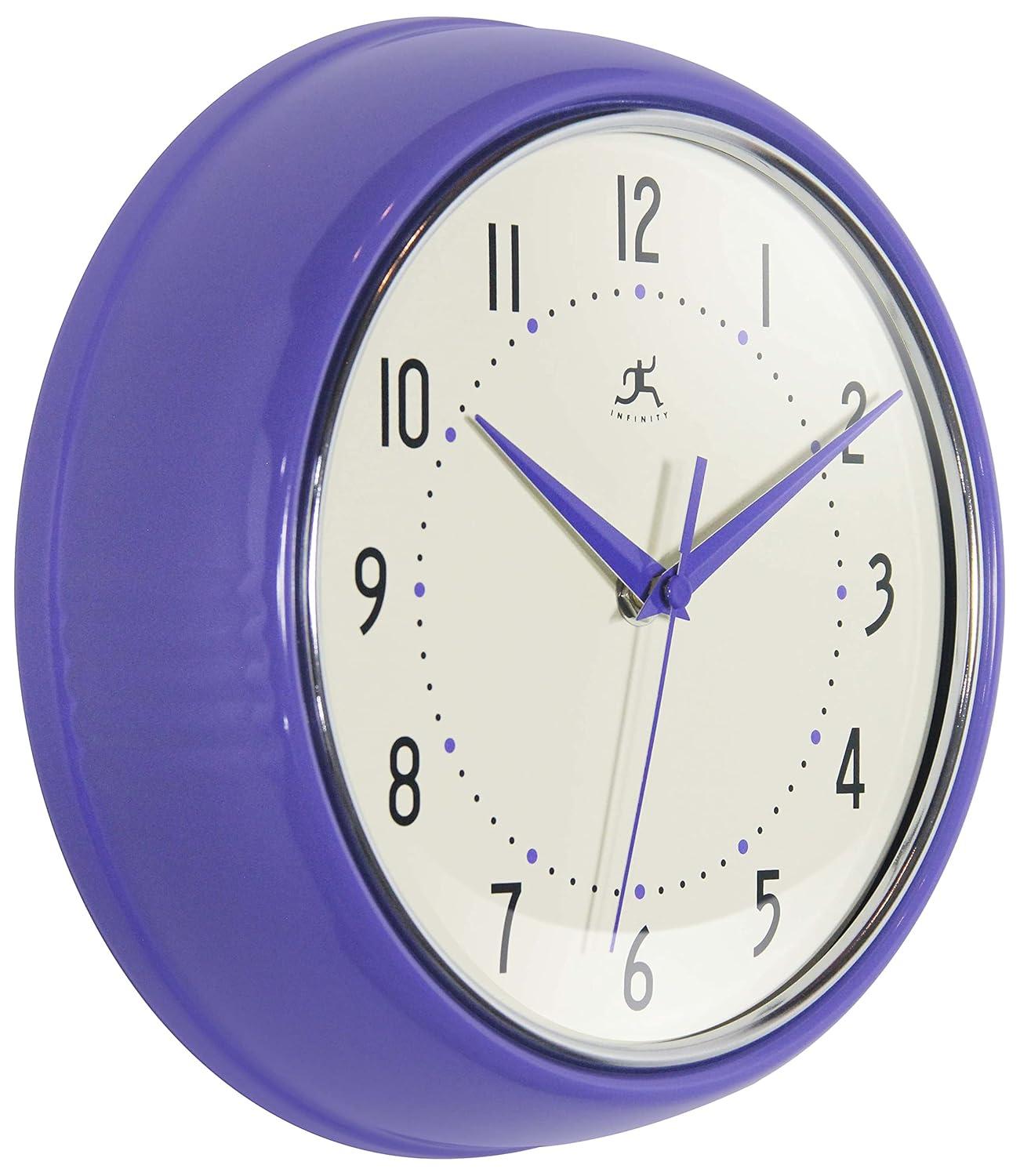 9.5" Retro Round Wall Clock Purple - Infinity Instruments: Indoor Decorative Timepiece for Kitchen