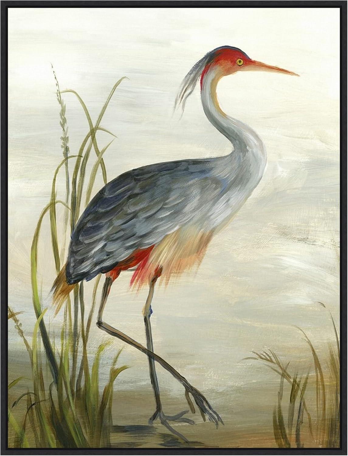 Amanti Art Gray Heron by Aimee Wilson Canvas Wall Art Print Framed 18-in. x 24-in. in Maple
