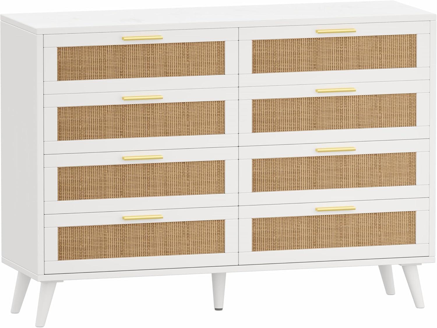 Danolapsi Rattan Dresser for Bedroom with 8 Drawer,Modern Storage Double Drawers for Bedroom,Wooden Dresser Chest,Beside Table for Closet,Nursery, Living Room and Entryway