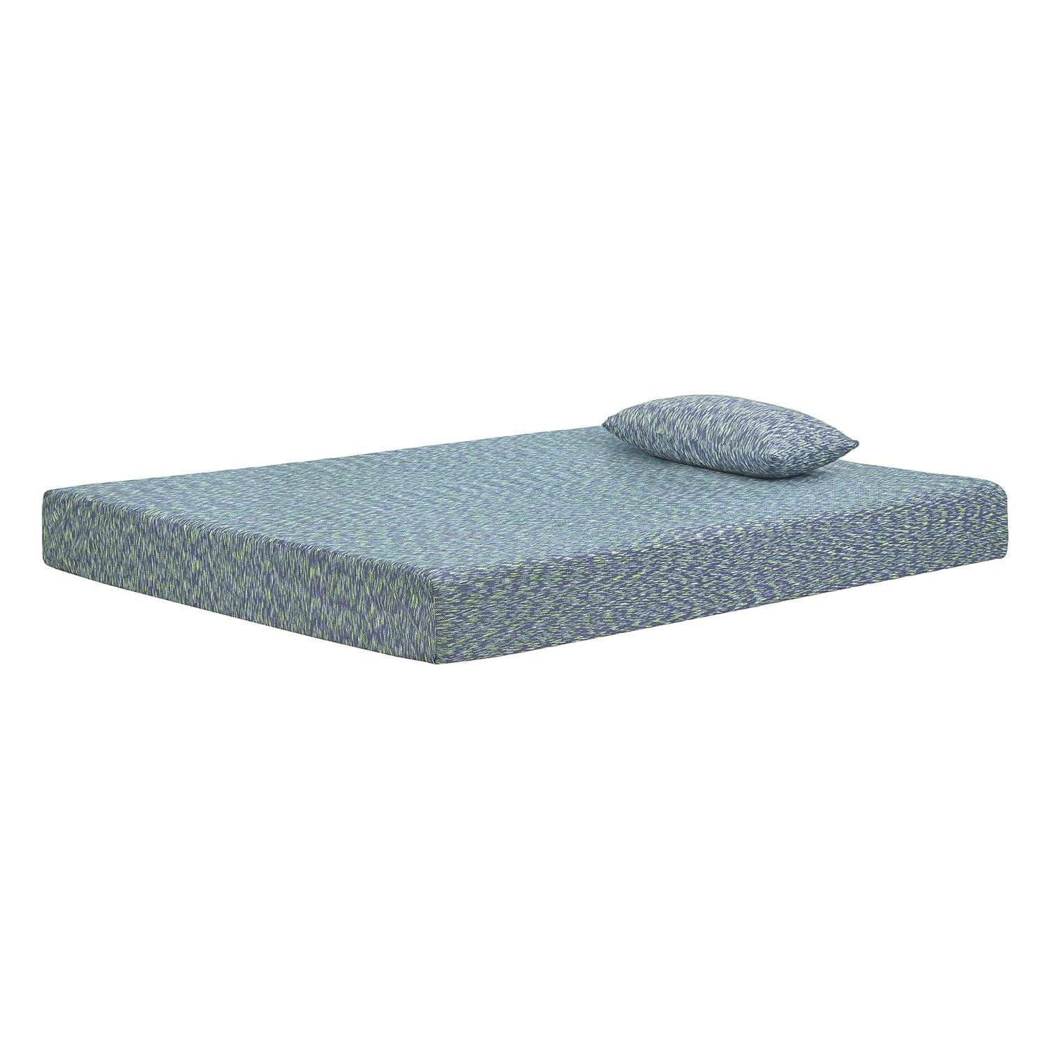 Signature Design by Ashley Full Size iKidz 7 Inch Firm Memory Foam Mattress with Stretch Knit Cover & Pillow Included, Blue