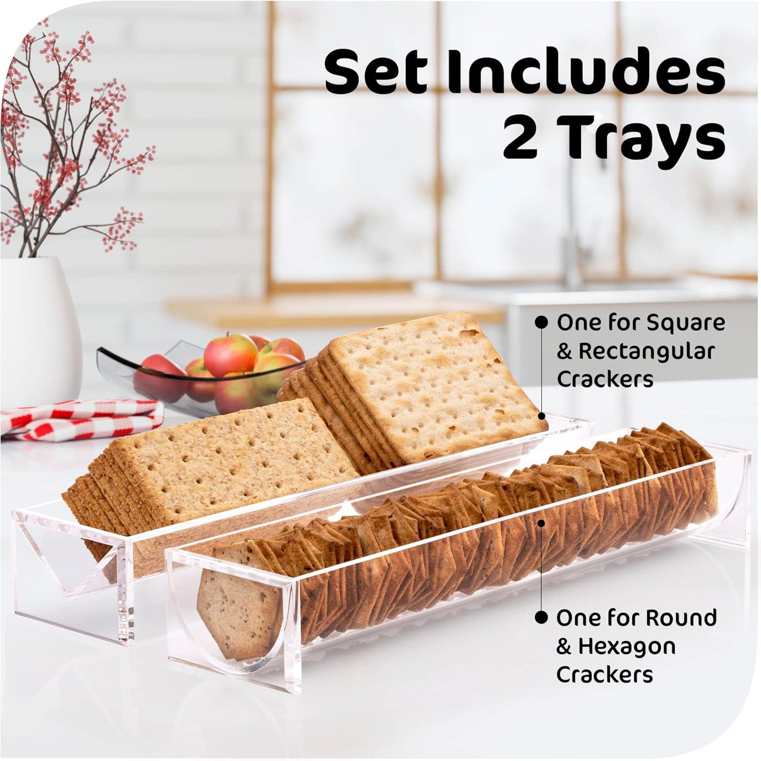 Srenta Clear Cracker Tray for Serving, Set of 2 Rectangular Cracker Holder for Serving Trays, Acrylic Food Display Cracker Serving Stand for Home