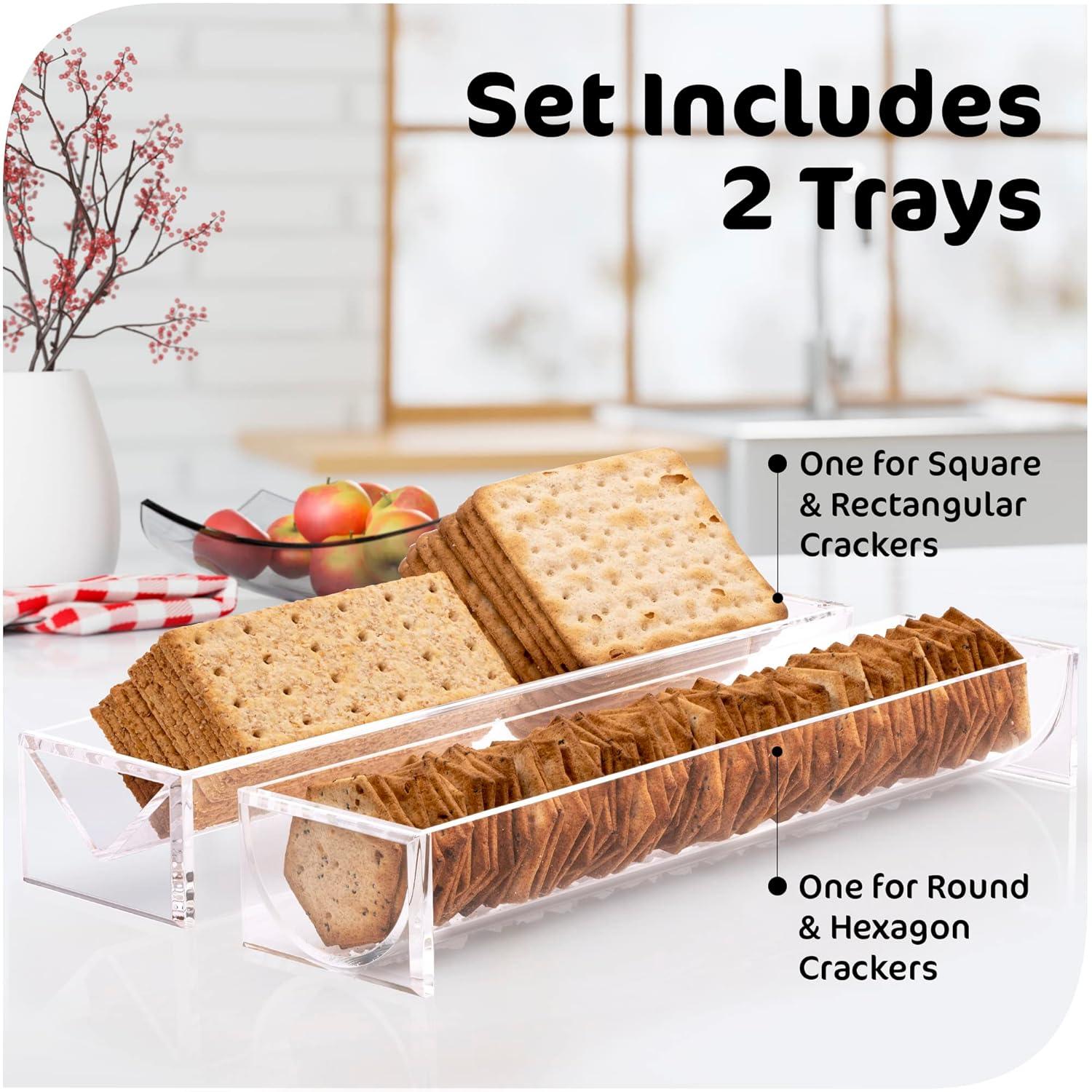 Srenta Clear Cracker Tray for Serving, Set of 2 Rectangular Cracker Holder for Serving Trays, Acrylic Food Display Cracker Serving Stand for Home