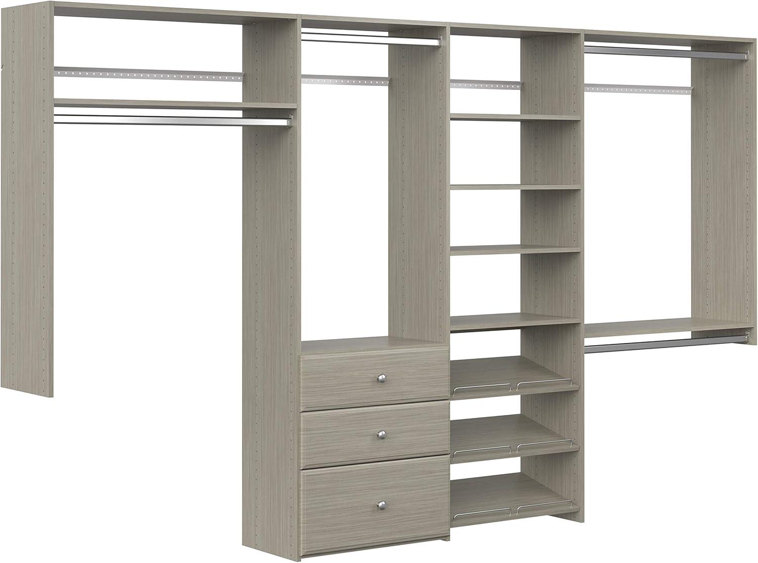 Weathered Gray Dual Tower Closet Organizer with Drawers