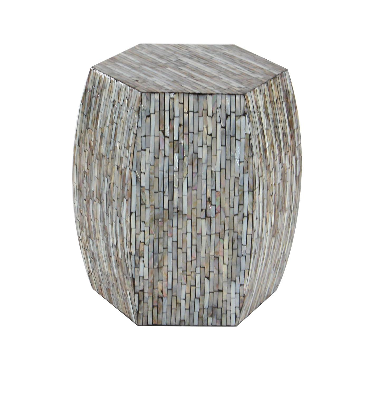 Wrought Studio™ Alissa Mother of Pearl Shell Handmade Shell Mosaic Hexagon Side End Gray Accent Table with Brown Accents