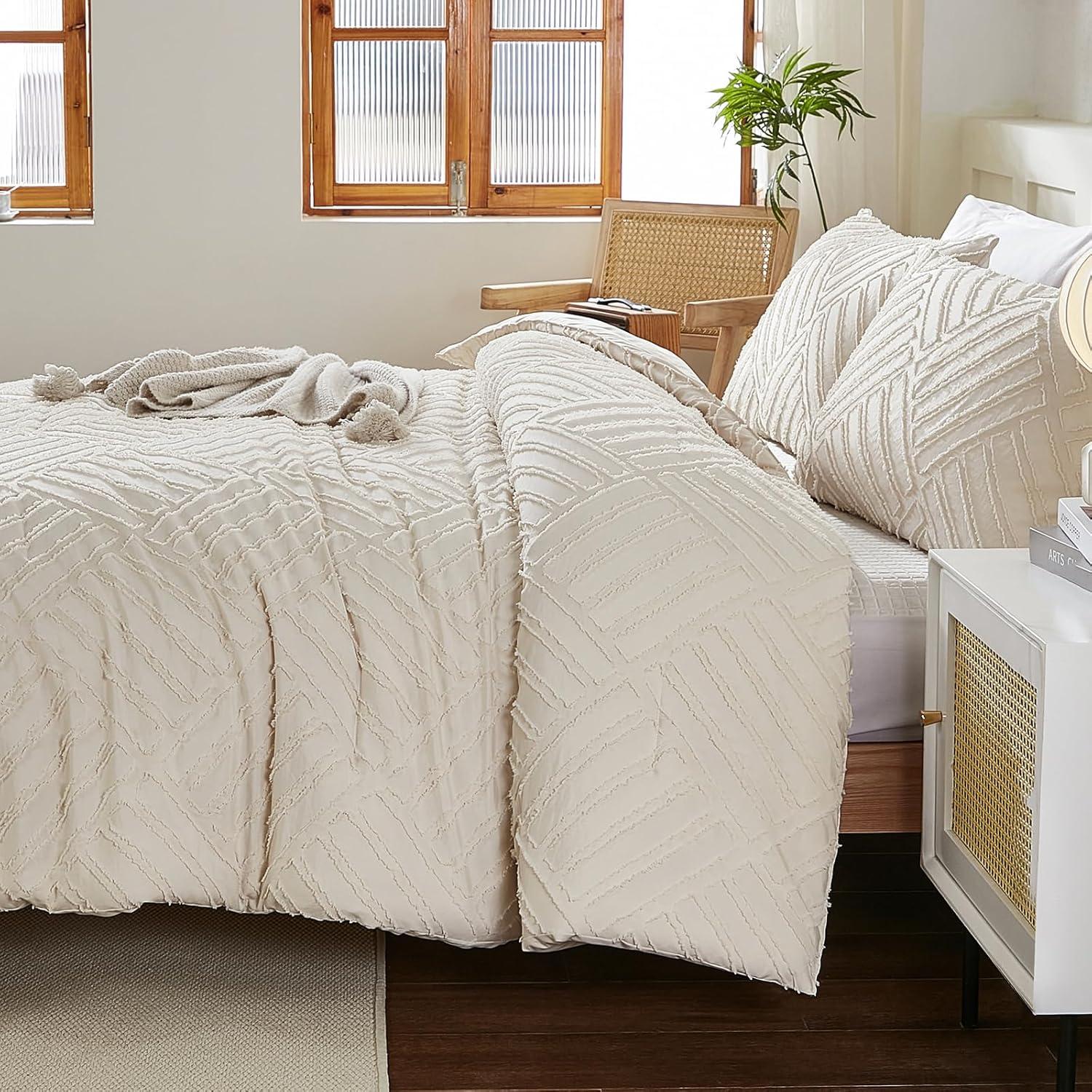 Beige Queen Reversible Microfiber Down Alternative Comforter Set