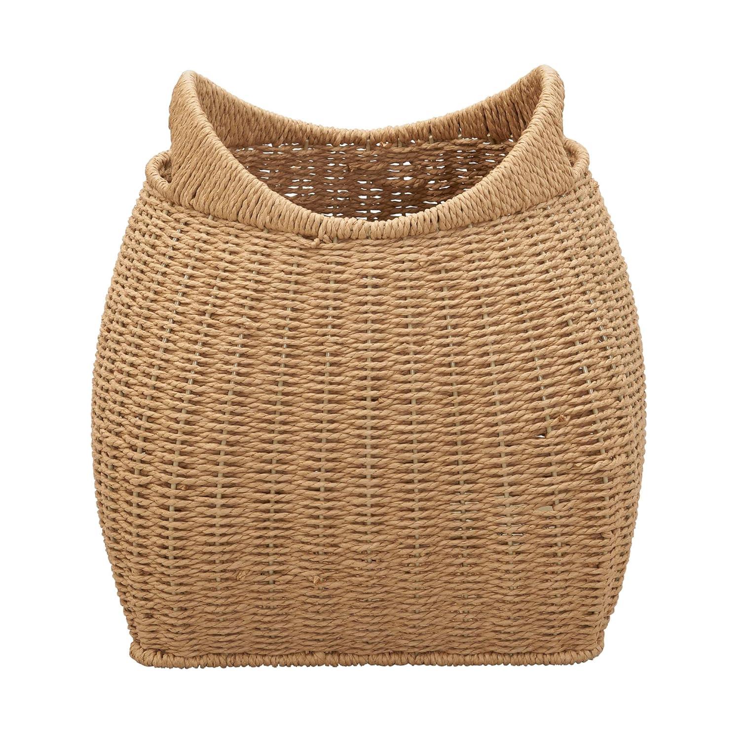 Household Essentials Basket with Handles Seagrass: Handwoven Round Storage, Brown Decorative Wicker, 14" Height