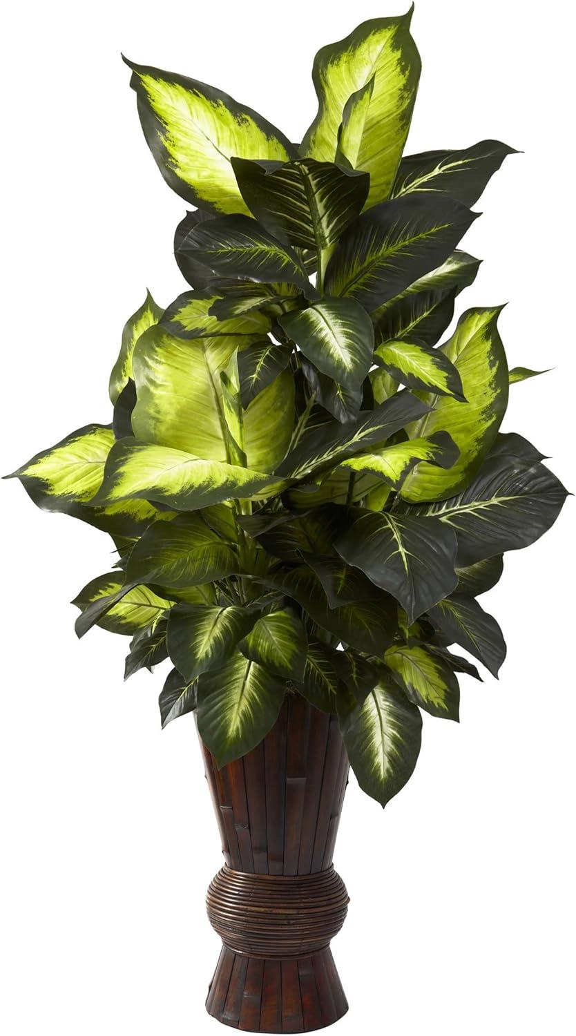 Nearly Natural Golden Dieffenbachia with Bamboo Planter