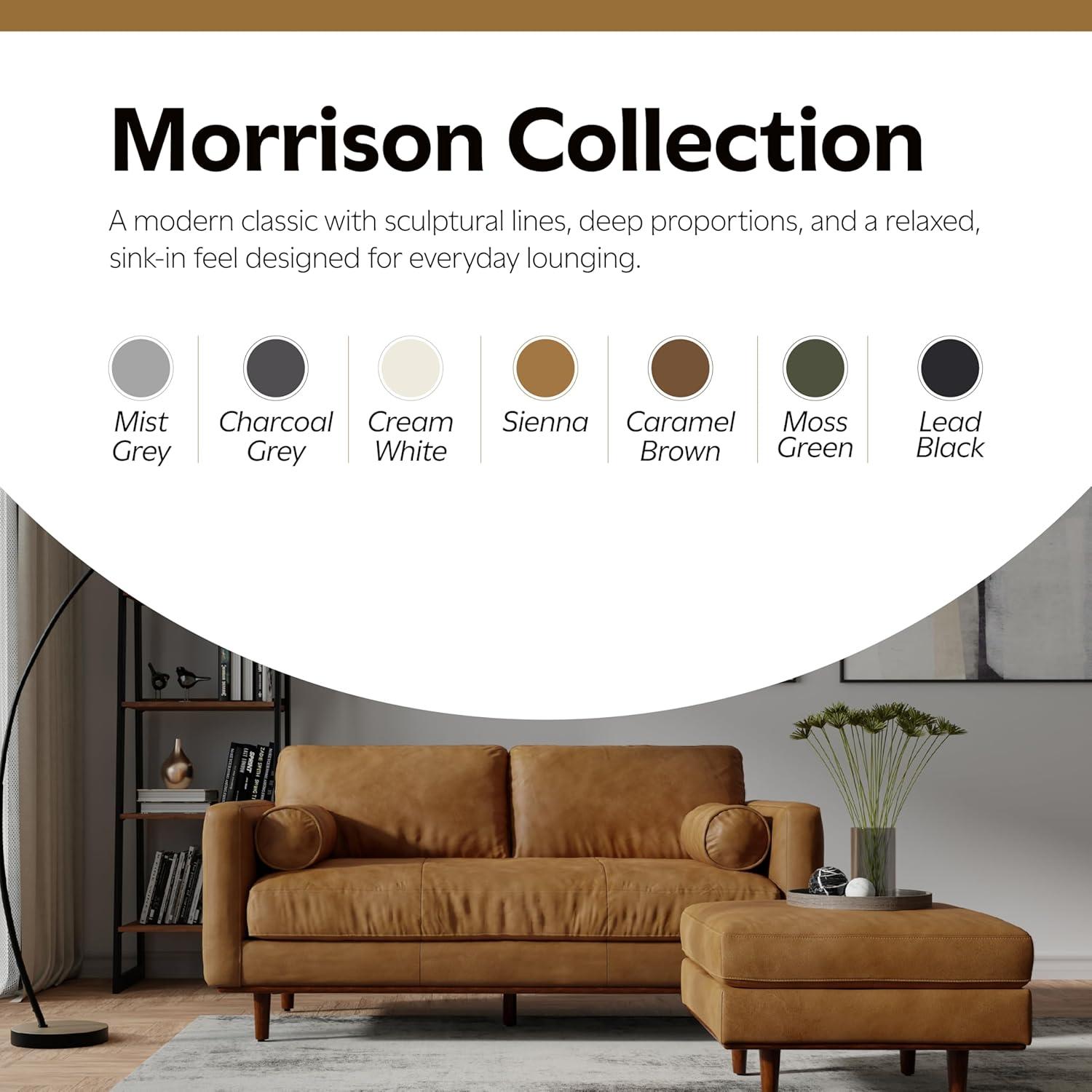 Simpli Home Morrison  Sofa and Ottoman Set in Genuine Leather