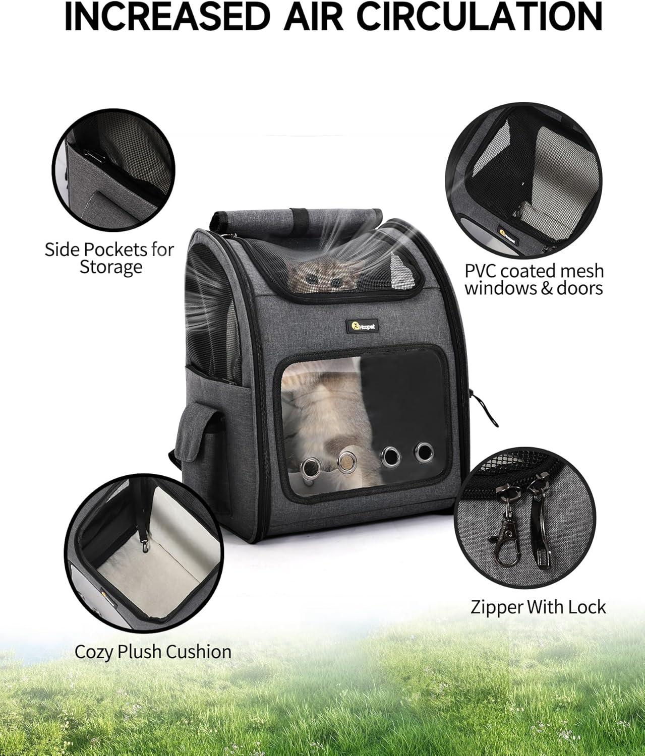 Cat Backpack Carrier, Small and Medium Dogs and Cats Bags,Expandable Pet Carrier Backpack,Airline Approved,Suitable for Hiking/Travel/Camping, Etc, Foldable, Easy to Carry (Grey-01)