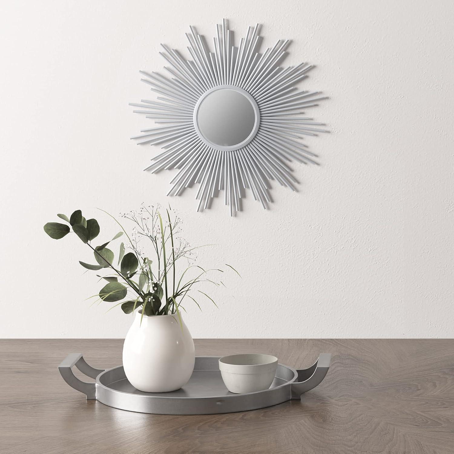 Glamorous Silver and Gold Sunburst Round Wood Wall Mirror