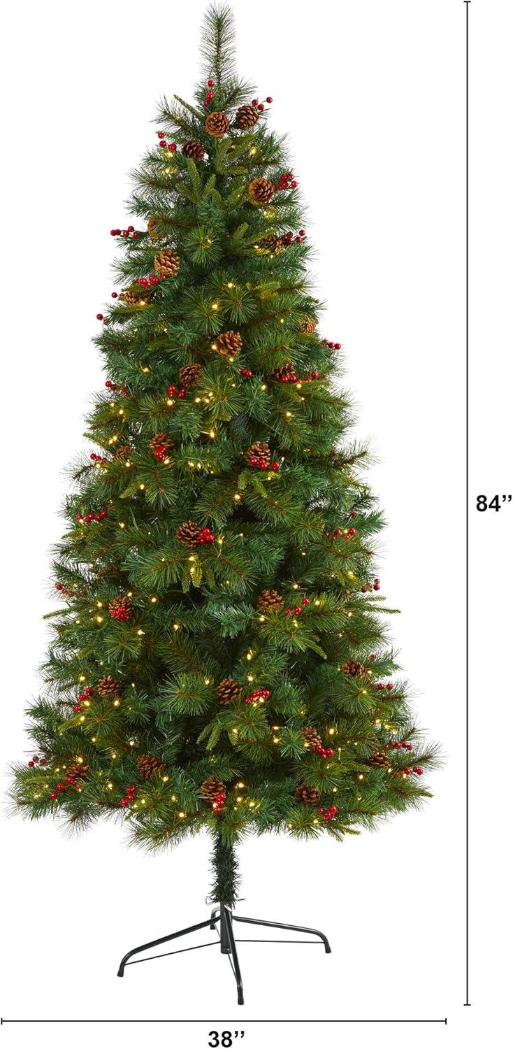 Nearly Natural 7ft. Mixed Pine Artificial Christmas Tree with 350 Clear LED Lights, Pine Cones and Berries