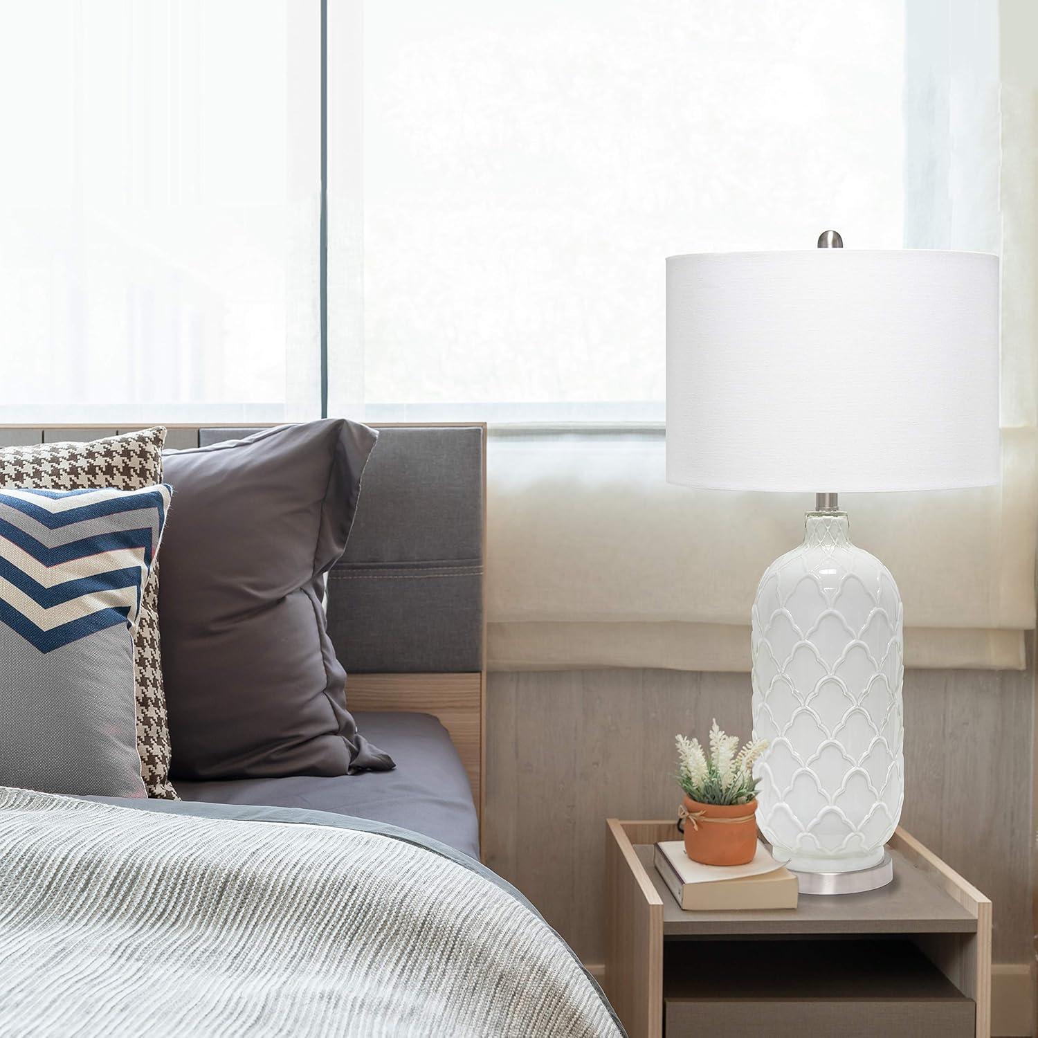 Elegant Designs White and Brushed Nickel Glass Table Lamp