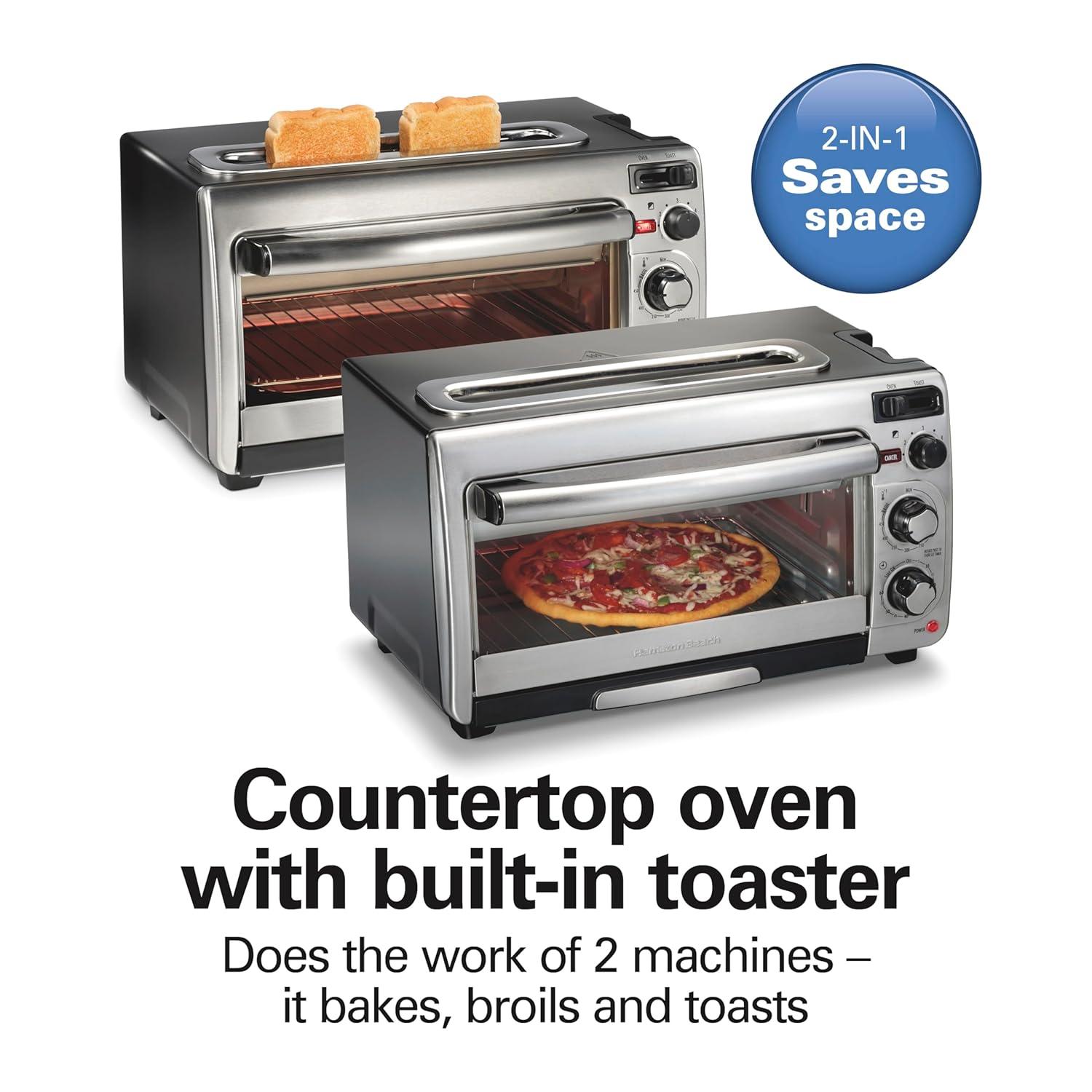 Hamilton Beach 2-in-1 Countertop Toaster Oven & Long Slot 2 Slice Toaster Combo, Stainless Steel