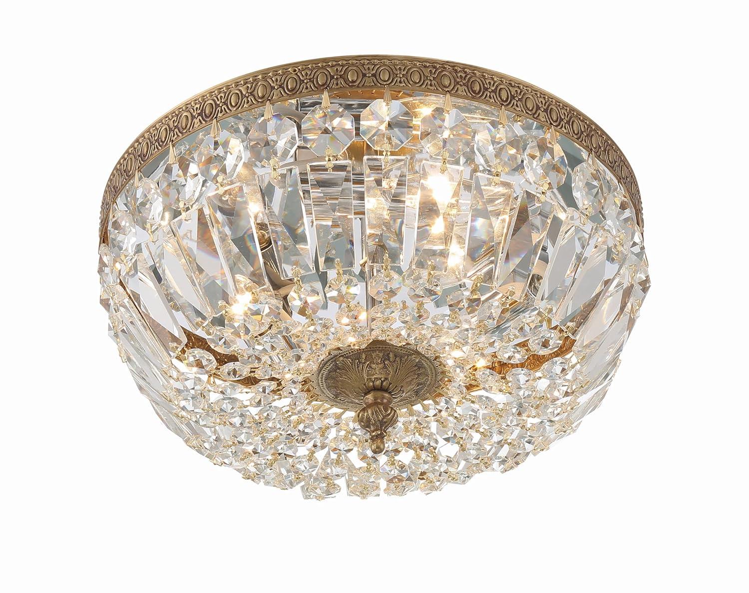 712-OB-CL-I-Crystorama Lighting-Three Light Flush Mount in Traditional and Contemporary Style - 12 Inches Wide by 6.5 Inches High-Olde Brass