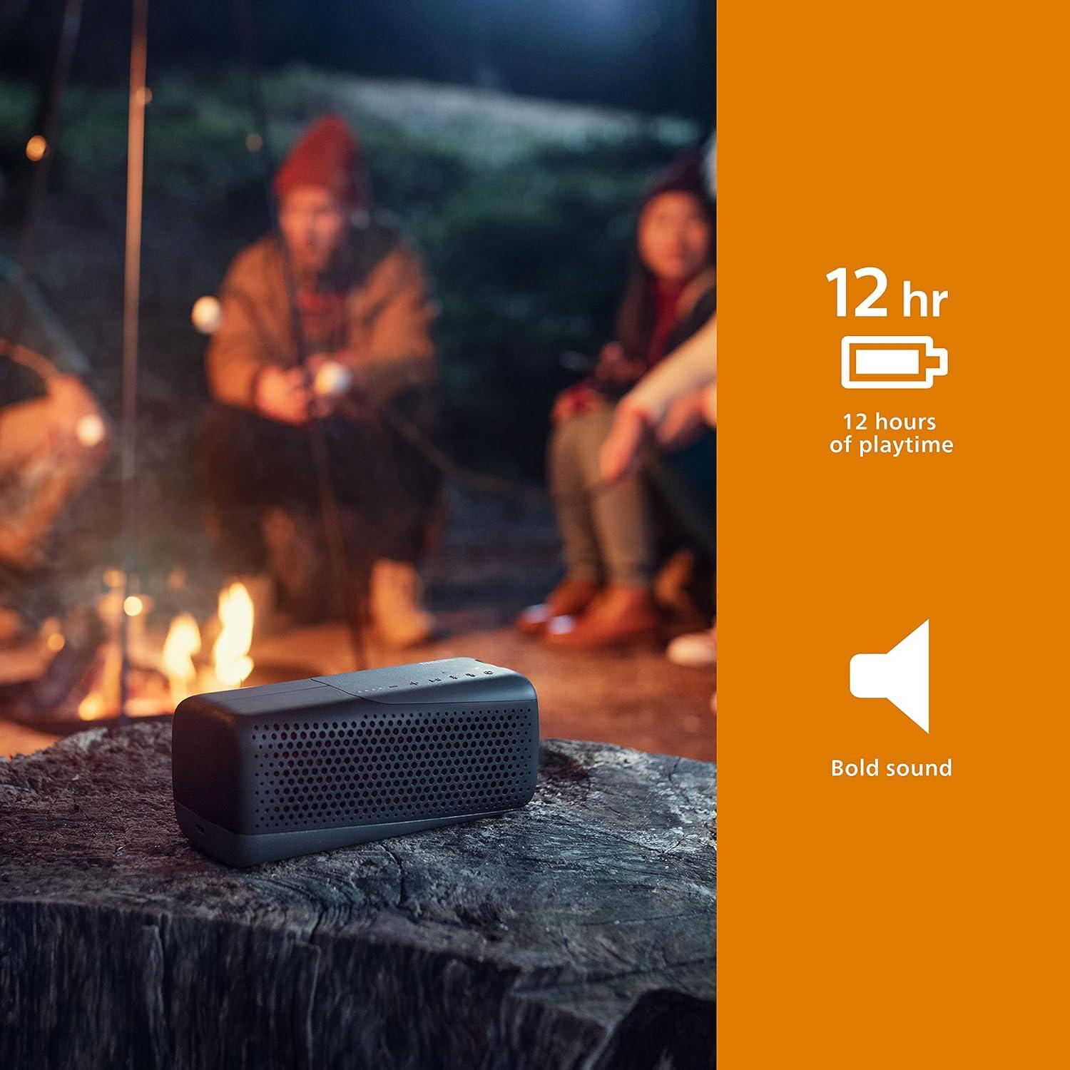 Philips S4807 Rugged Wireless Bluetooth Speaker with Bluetooth Multipoint Connection, IP67 Waterproof, Small Size, Black