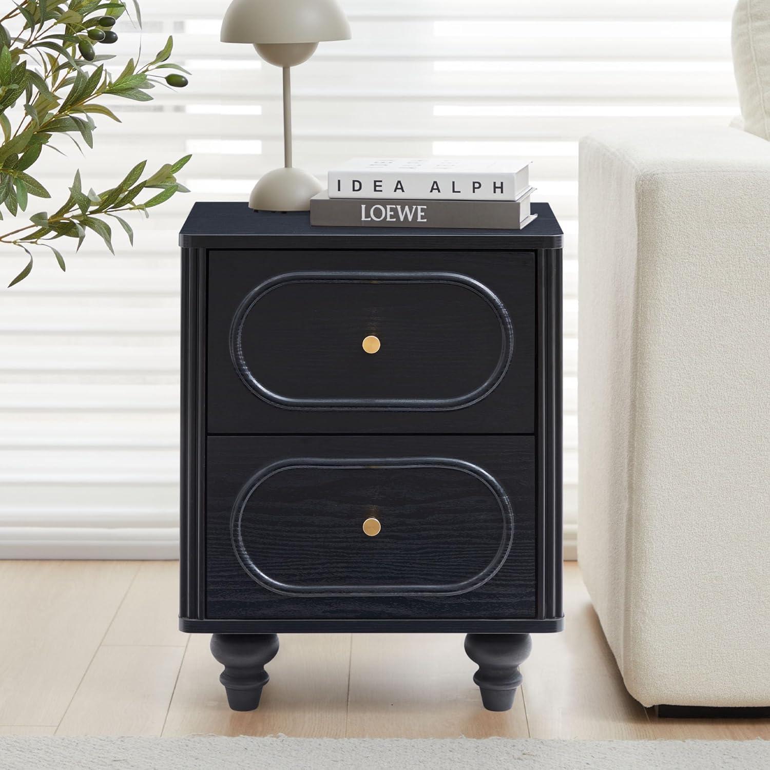 Canora Grey 2 Drawer Fluted Nightstand Set Of 2, Mid Century Modern Farmhous...