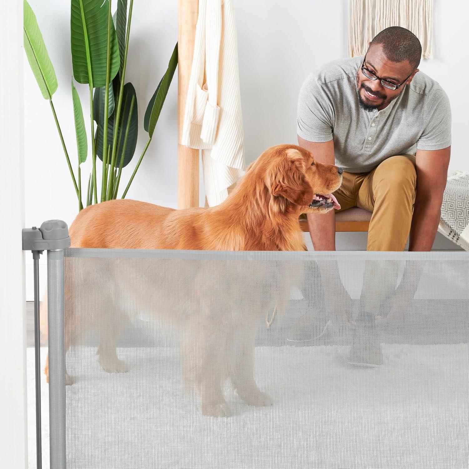 Gray Retractable Mesh Pet Gate for Dogs