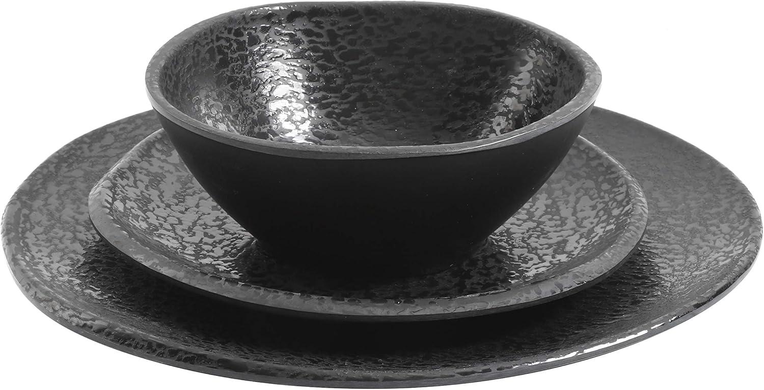 Gibson Home Yoko 12 Piece Round Melamine Dinnerware Set in Black