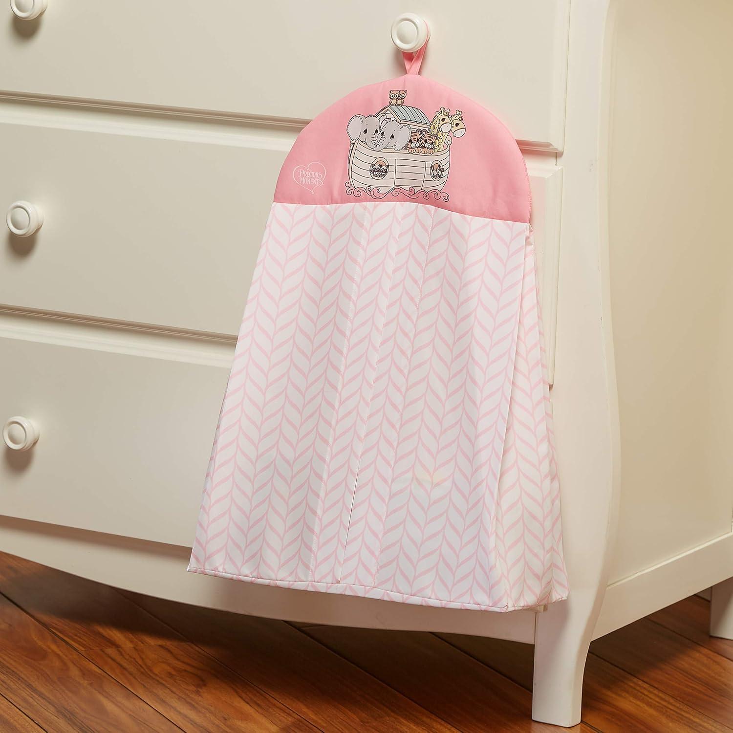 Everyday Kids Noah’s Ark 4-Piece Crib Bedding Set for Girls – Includes Quilt, Fitted Sheet, Dust Ruffle & Diaper Stacker with Animal Prints