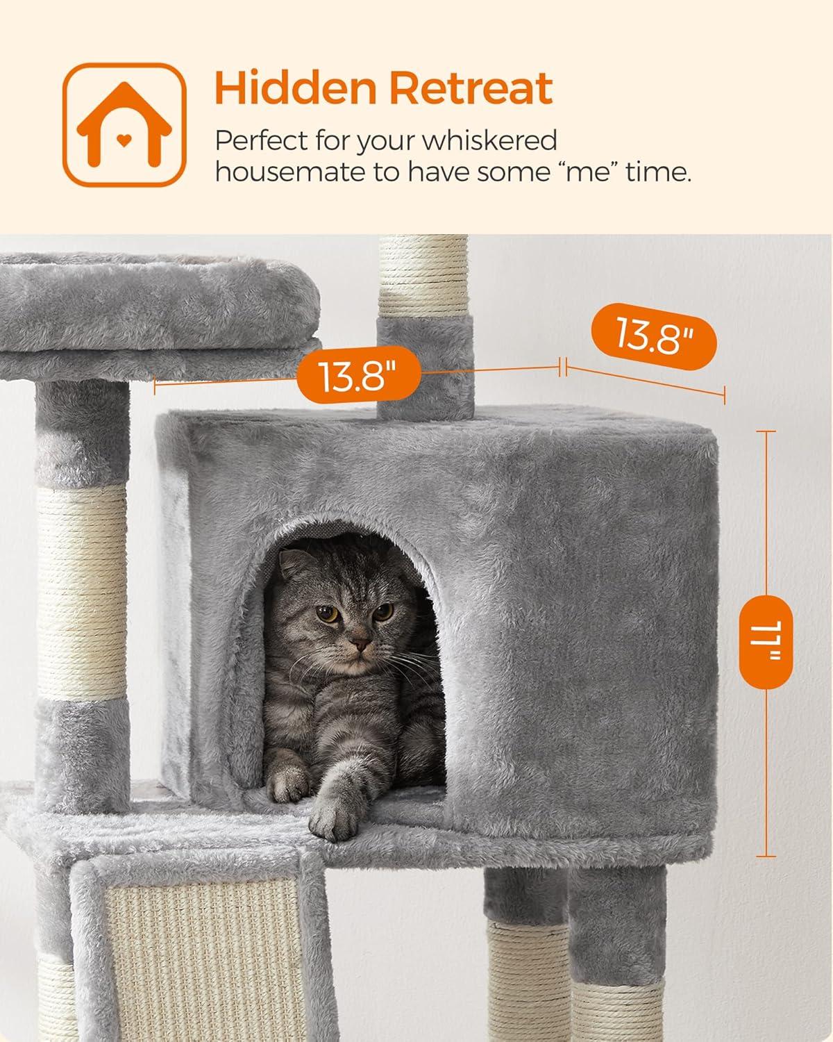 FEANDREA 45.3" Cat Tower Cat Tree for Indoor Cats Cat Condo with Scratching Post Cat Cave Light Gray