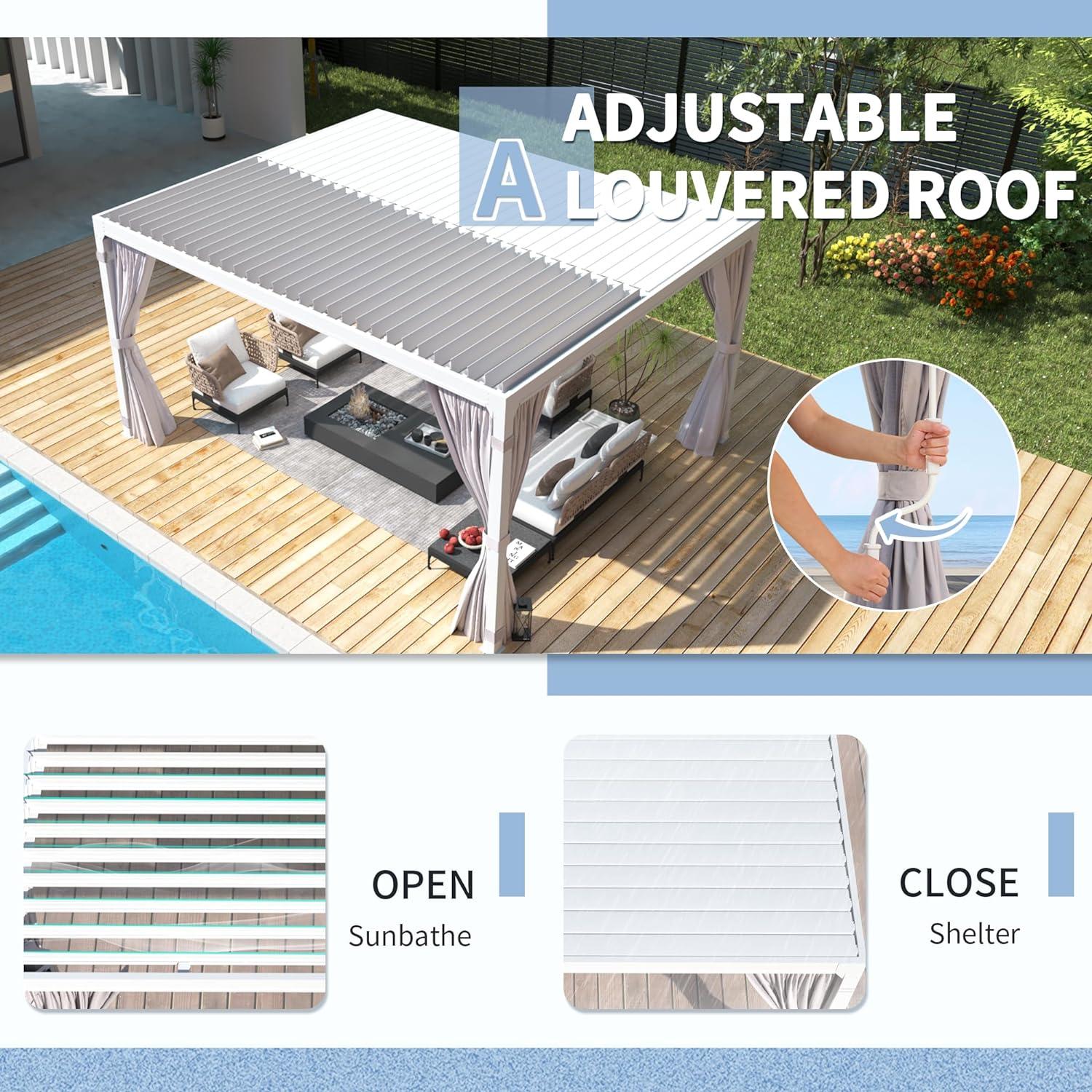 Aluminum Outdoor Pergola with Adjustable Louver Roof