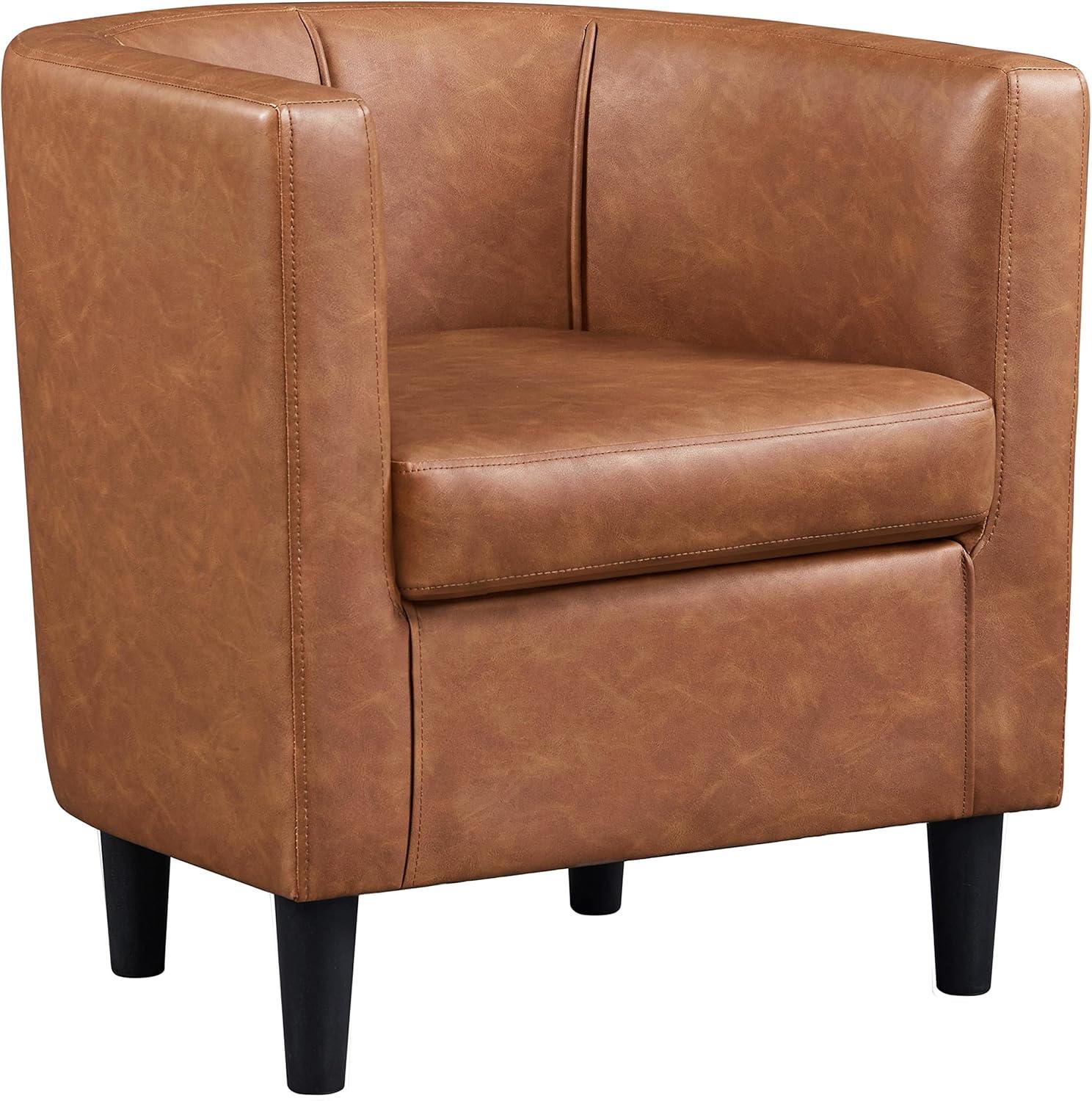 Yaheetech Faux Leather Upholstered Accent Chair Barrel Chairs, Brown
