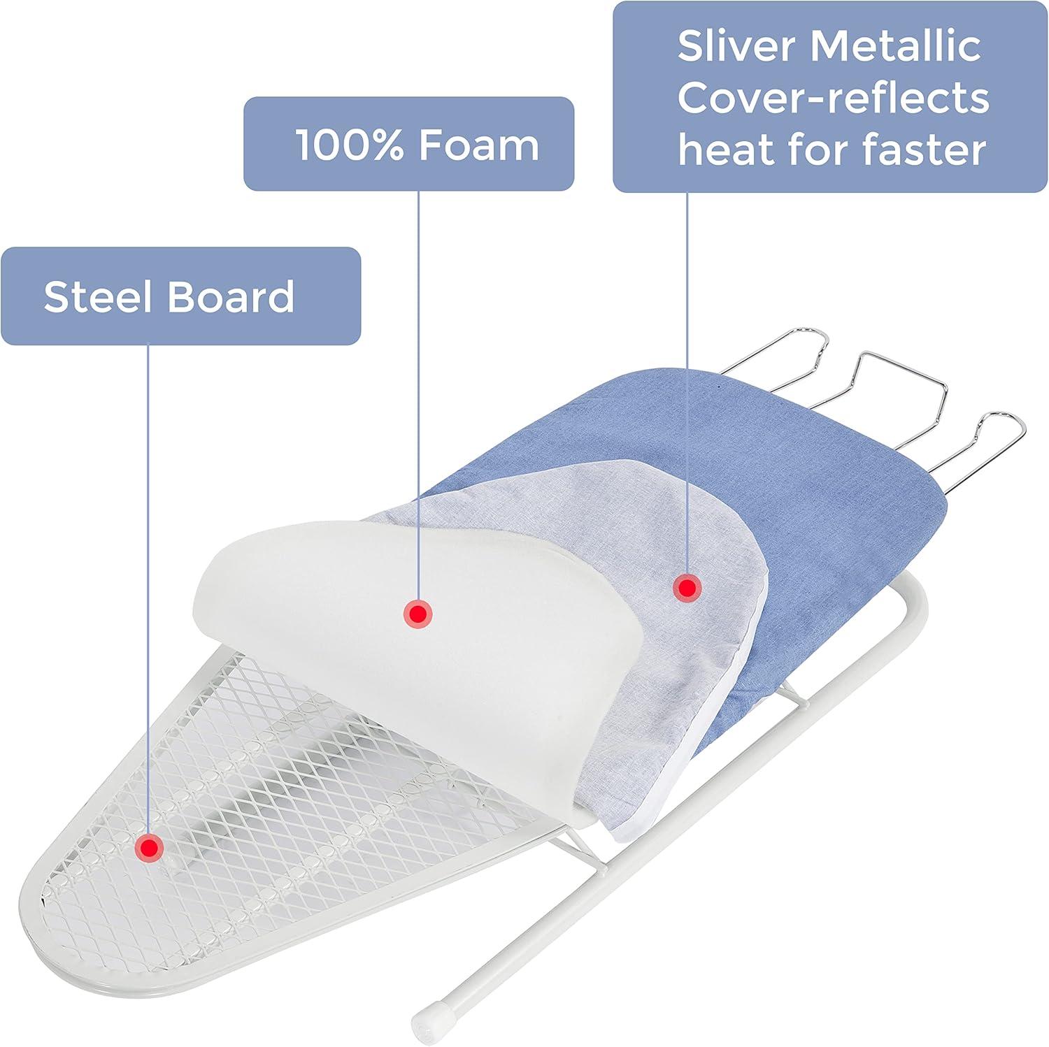 Tabletop Ironing Board with Iron Rest, All-Iron Frame & Silver Metallic Cover for Faster Ironing - Blue