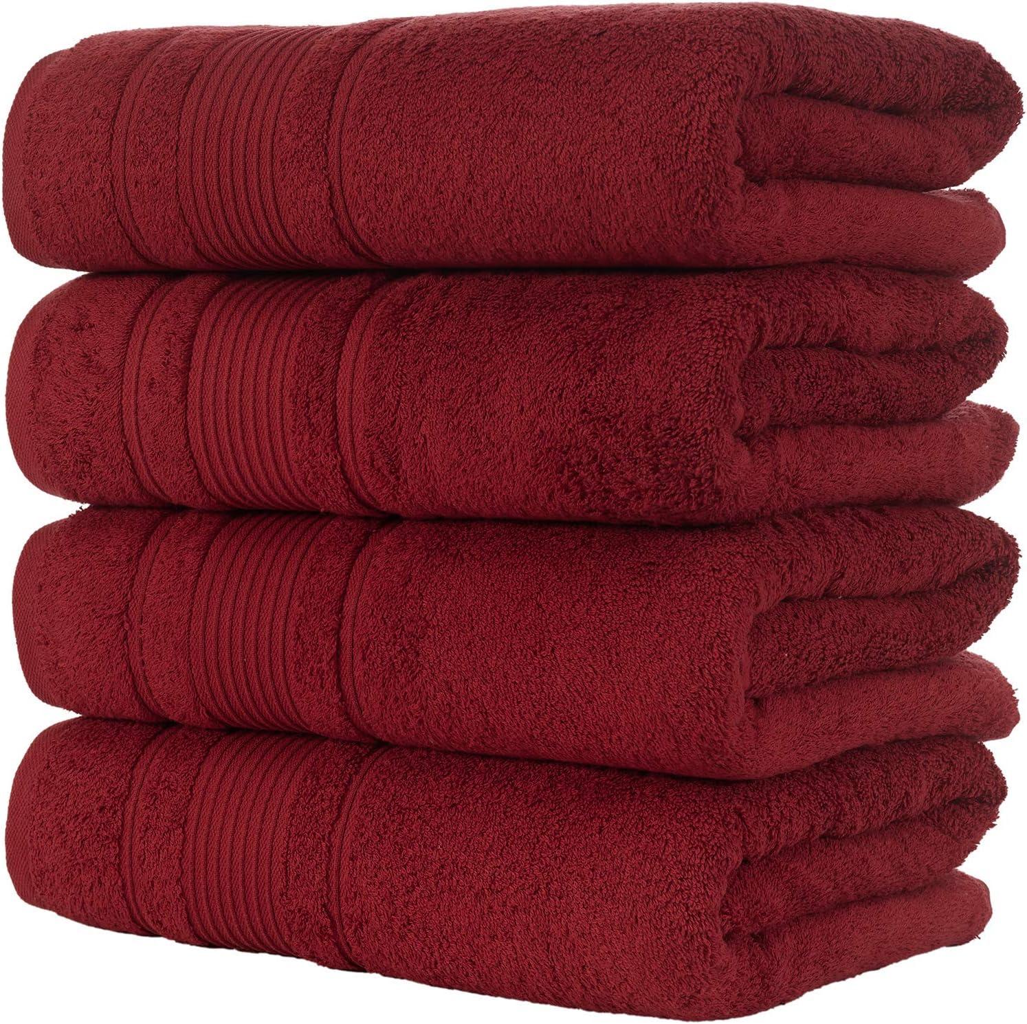 4-Piece Bath Towels Set for Bathroom, Spa & Hotel Quality | 100% Cotton Turkish Towels | Absorbent, Soft, and Eco-Friendly (Burgundy)