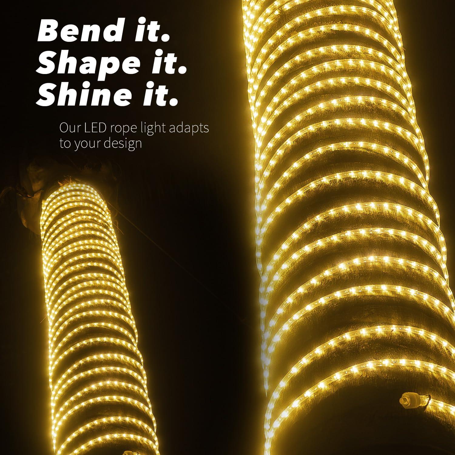 West Ivory 1656LEDs, 150ft Warm White LED Rope Light, Connectable Outdoor Permanent Waterproof Accent Exterior Lighting, PVC Case, ETL Certified, for Holiday, Backyard Patio, Home Garden, Decorative