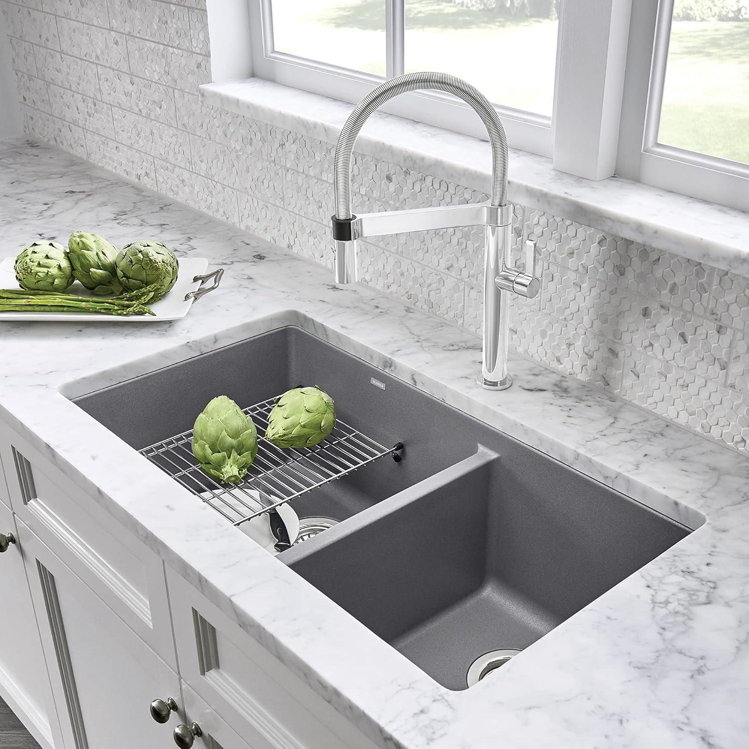 Precis SILGRANIT 33" L X 18" W Double Bowl Undermount Kitchen Sink