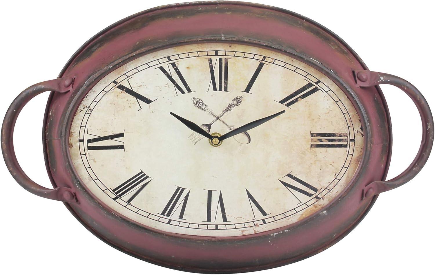 16.5" x 10.6" Oval Metal Wall Clock Red - Stonebriar Collection: Farmhouse Style, Analog Display, Indoor Use