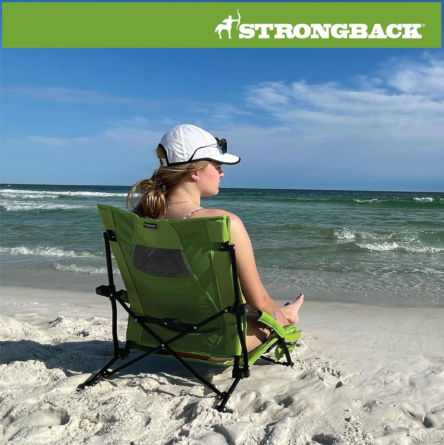 Strongback Low Gravity Beach Chair with Lumbar Back Support, Folding Lime Green