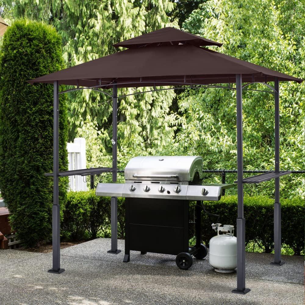 Brown 8' x 5' Grill Gazebo with LED Lights and Shelves