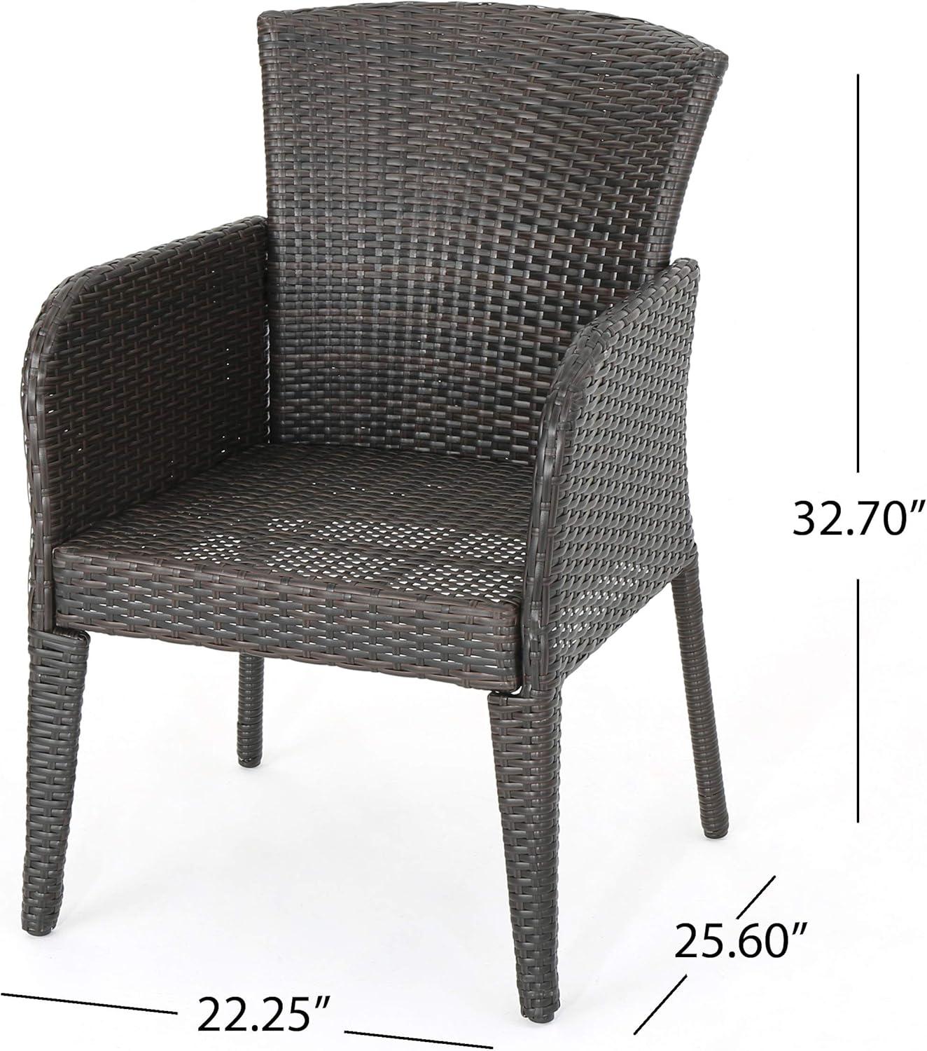 Brown Wicker Outdoor Dining Chairs with Armrests, Set of 2