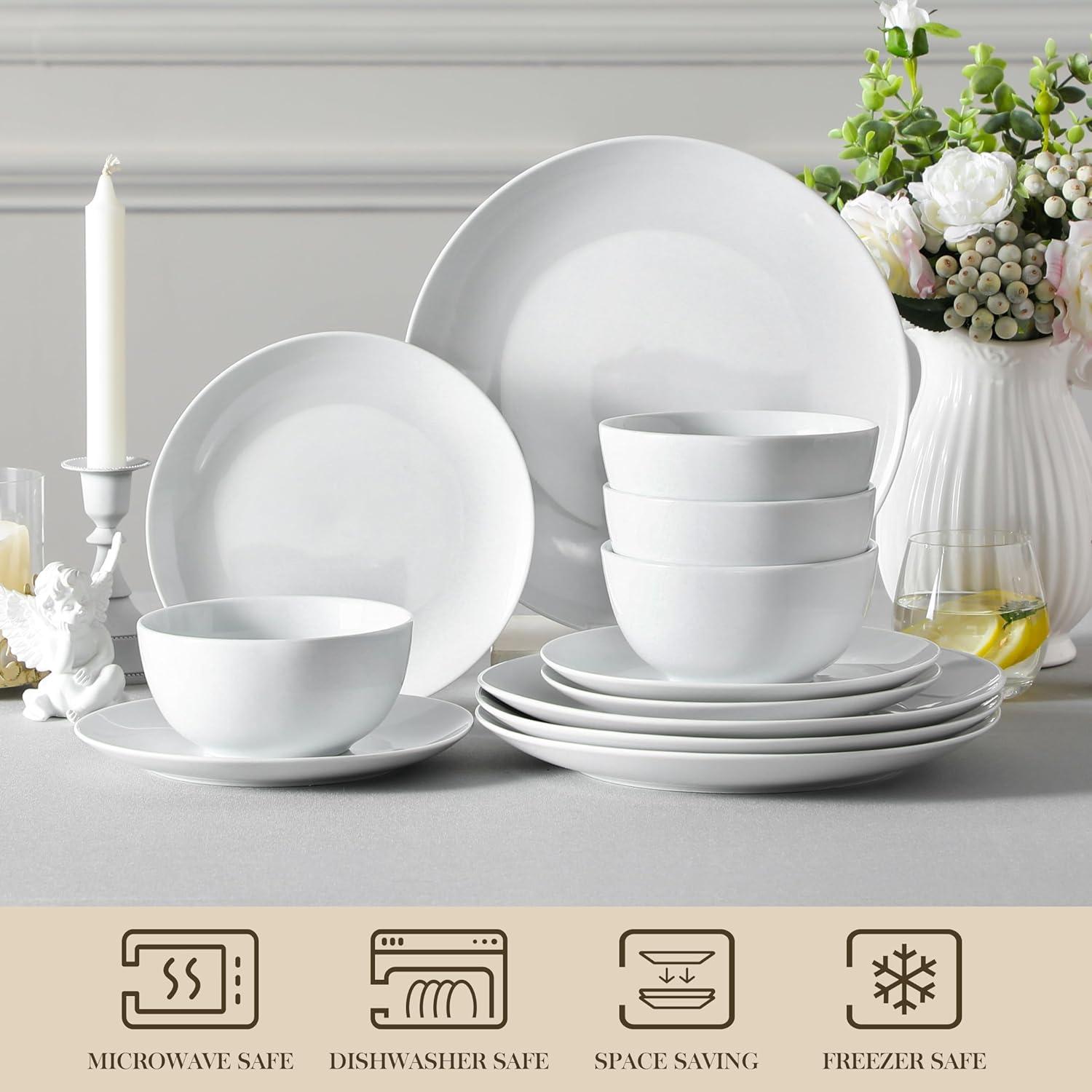 MALACASA 12-Piece Gourmet Porcelain Dinnerware Sets, White