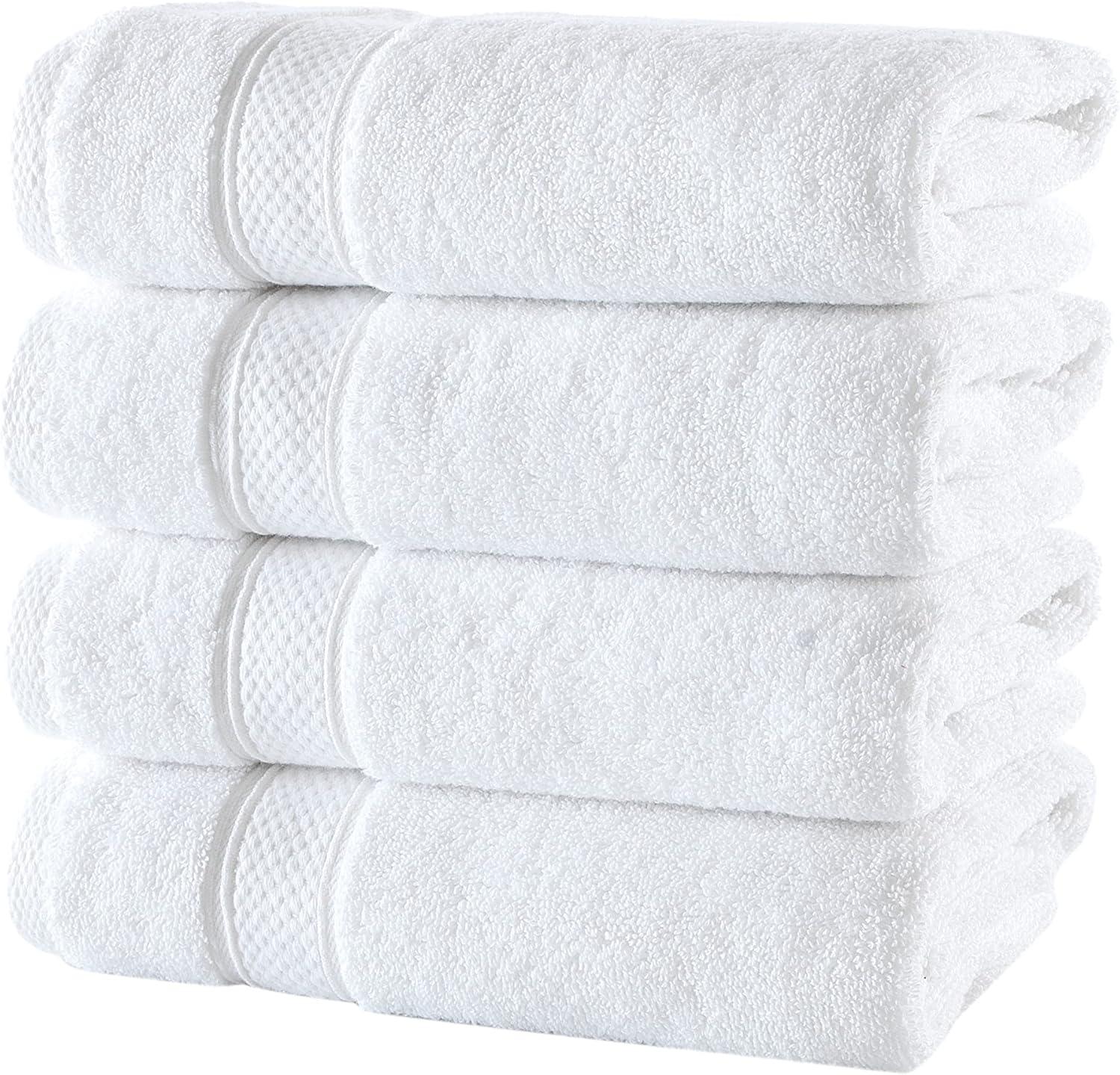 American Soft Linen 4 Pack Hand Towel Set, 100% Cotton, 16 inch by 28 inch, Hand Face Towels for Bathroom, Bright White