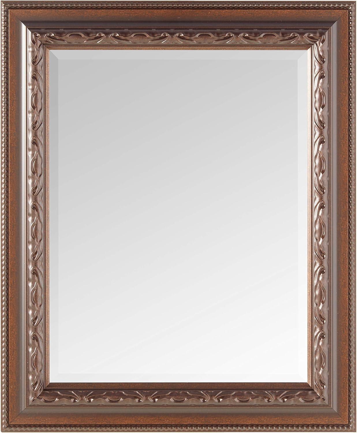 Head West Addyson Embossed Rich Brown Framed Square Beveled Accent Wall Vanity Mirror - 30" x 36"