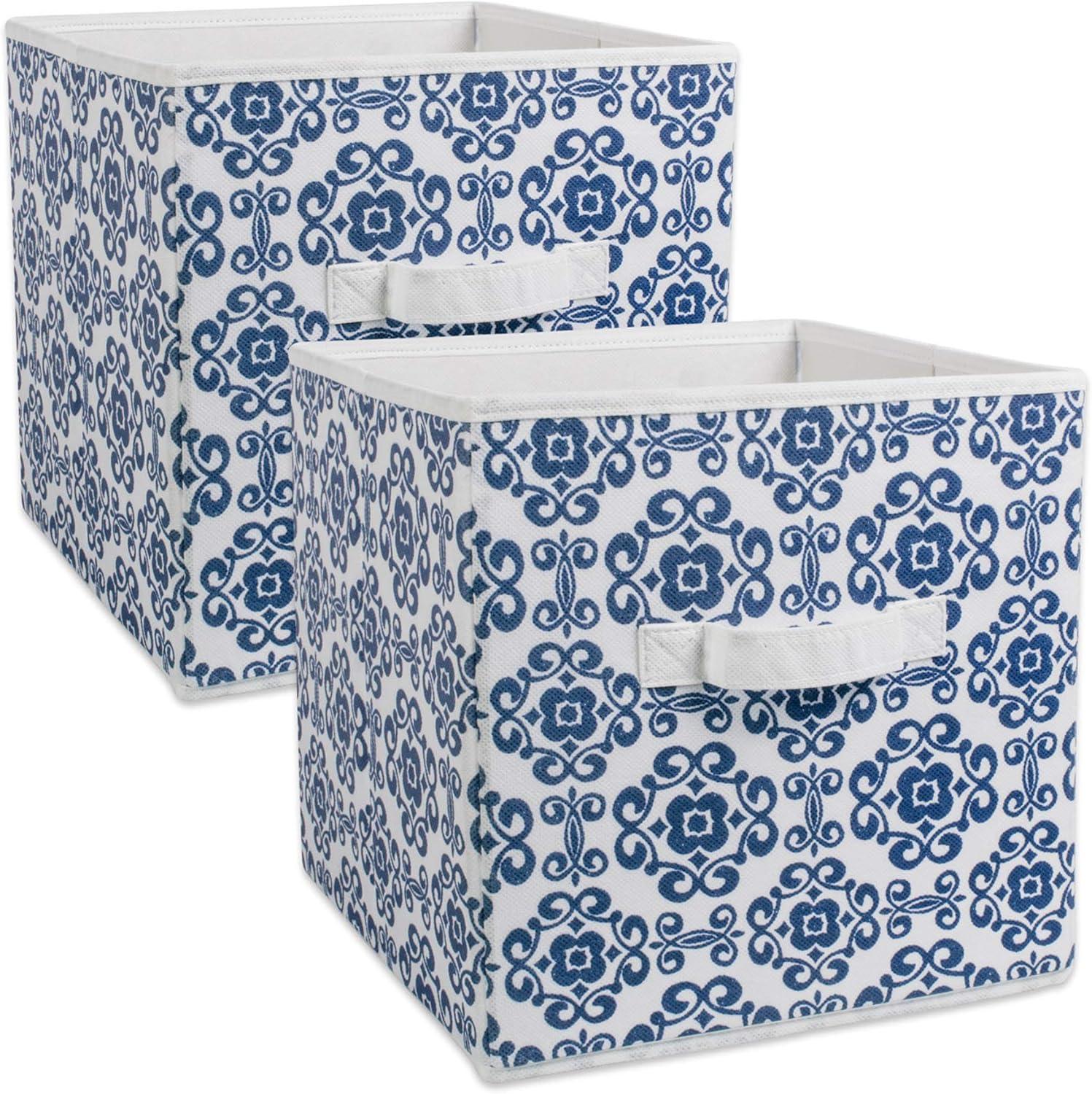 DII Nonwoven Polyester Cube Scroll Nautical Blue Square 11x11x11 Set/2