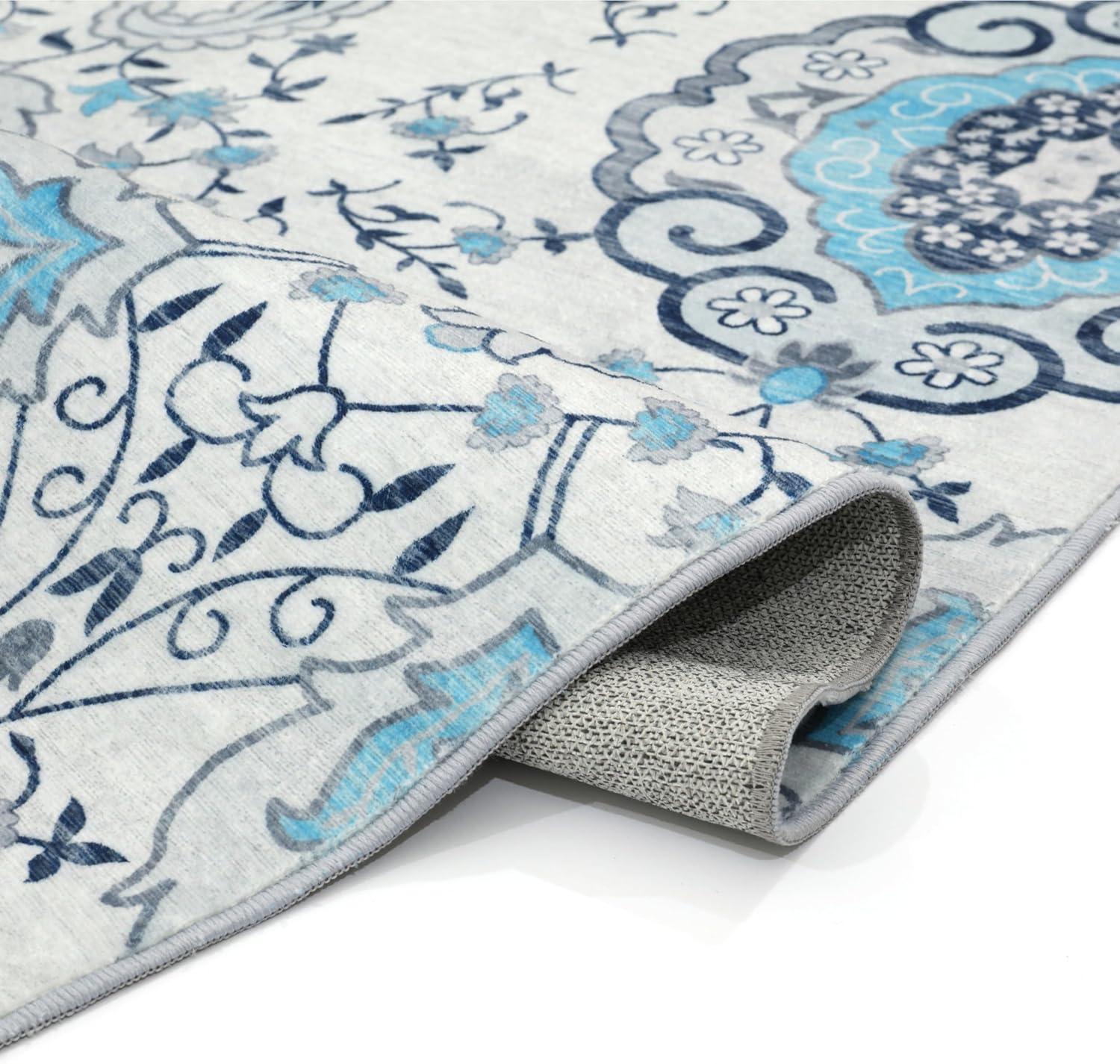 Machine Washable Thin Area Rug - Oriental Vintage Rust Red Kitchen, Bedroom, Hallway, Bathroom, and Entryway 3x5 Rugs - Stain and Water-Resistant - Non-Slip - Pet and Kid Friendly