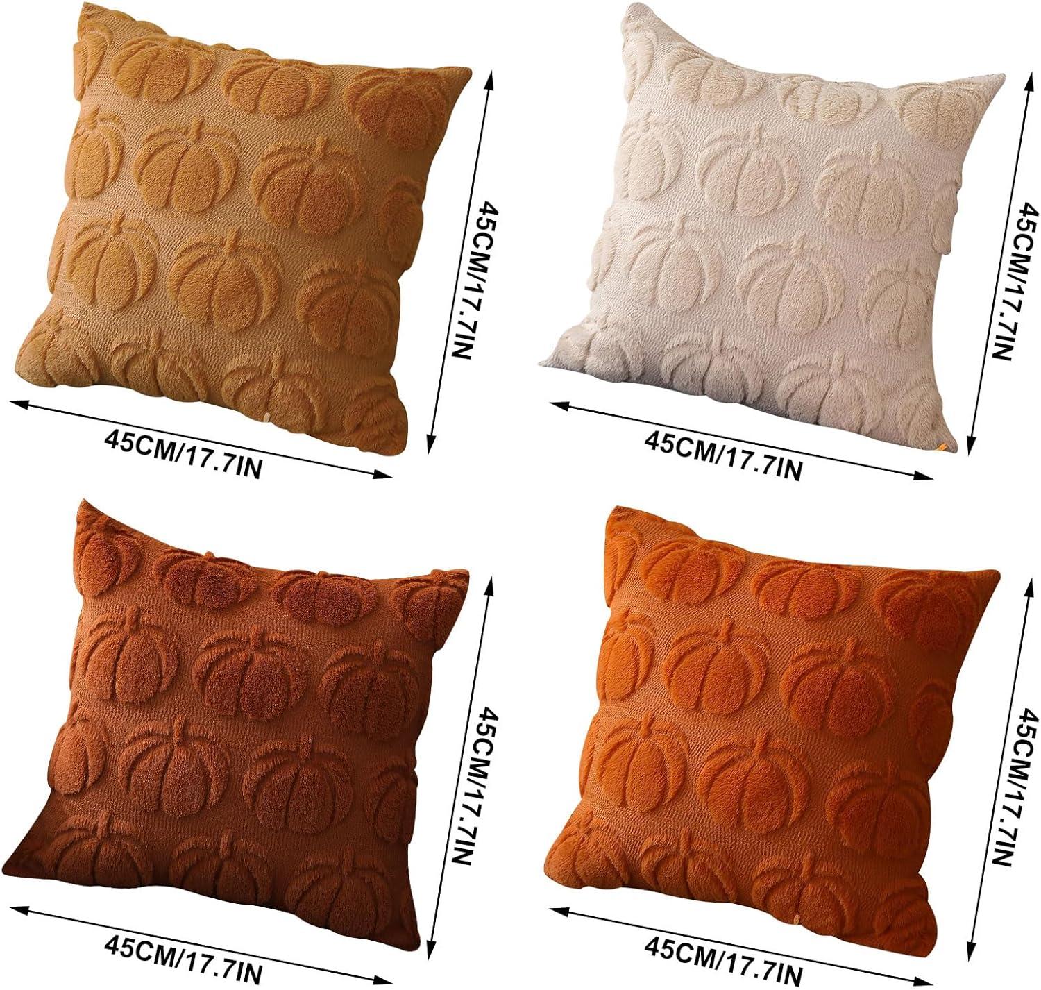 TQWQT Fall Pillow Covers 18x18 Set of 2 Fall Decorations Autumn Rust Pumpkin Throw Pillow Cases Soft Plush Faux Fur Wool Couch Cushion Case for Chair Sofa Bedroom Living Room Home Decor