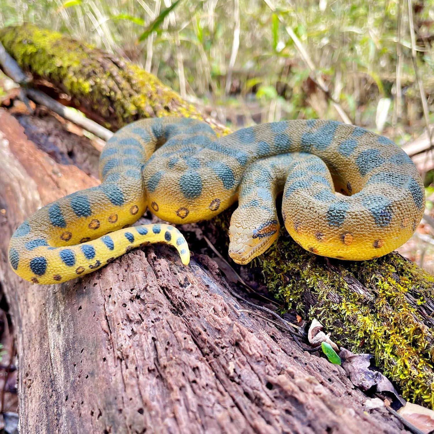 Green and Yellow Plastic Anaconda Snake Figurine Toy