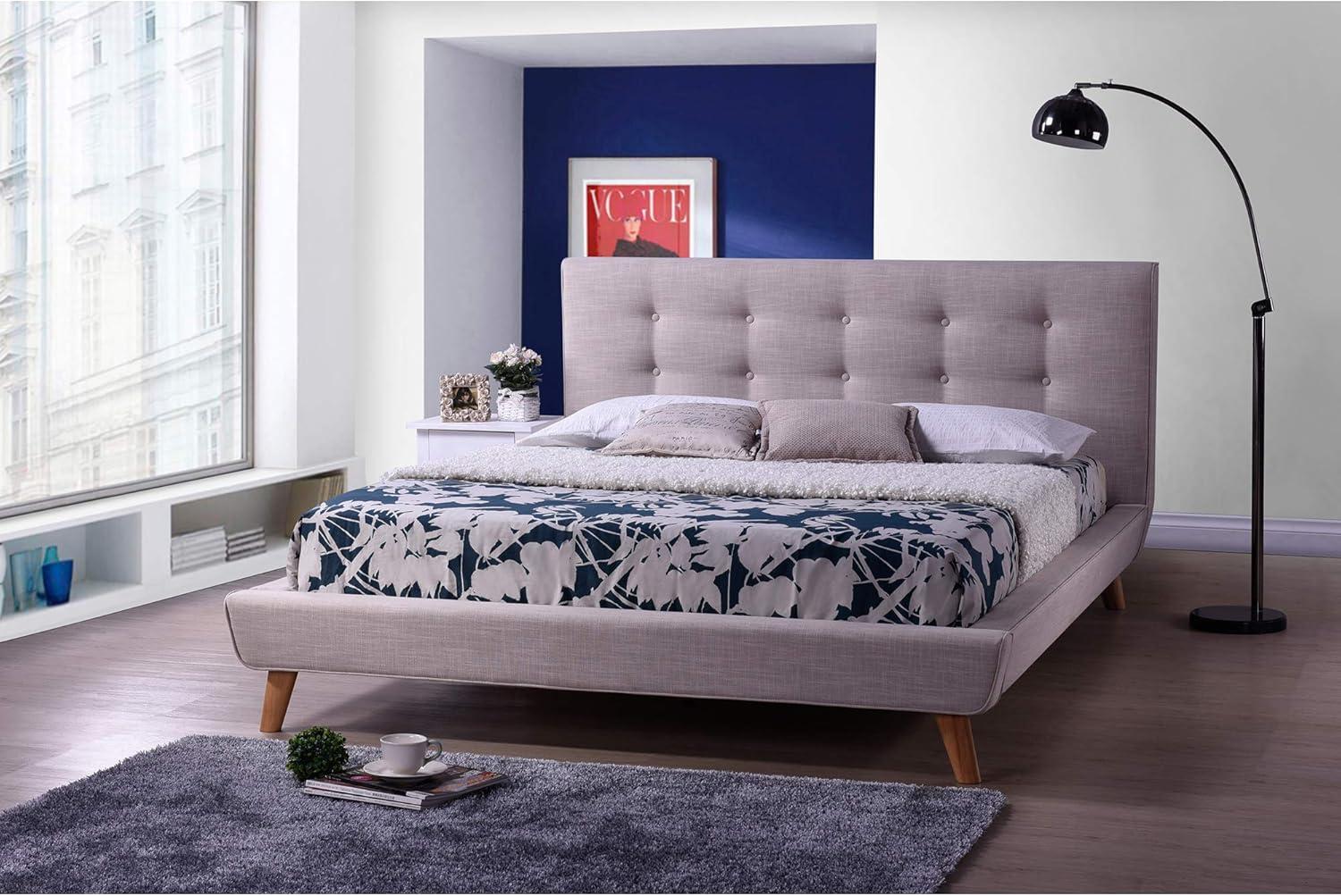 Jonesy Scandinavian Style Mid-Century Fabric Upholstered Platform Bed - Baxton Studio