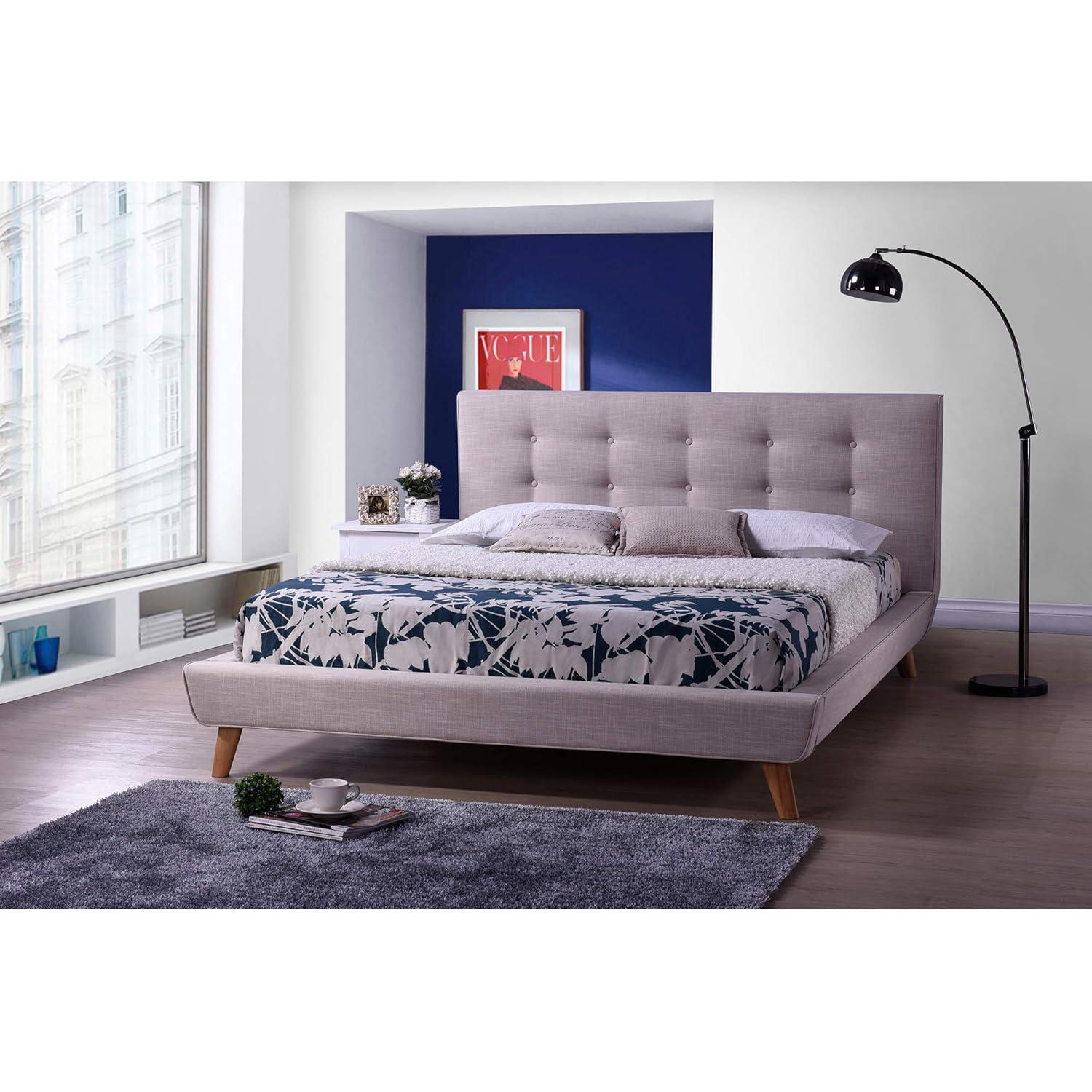 King Jonesy Scandinavian Style Mid-Century Fabric Upholstered Platform Bed Beige - Baxton Studio